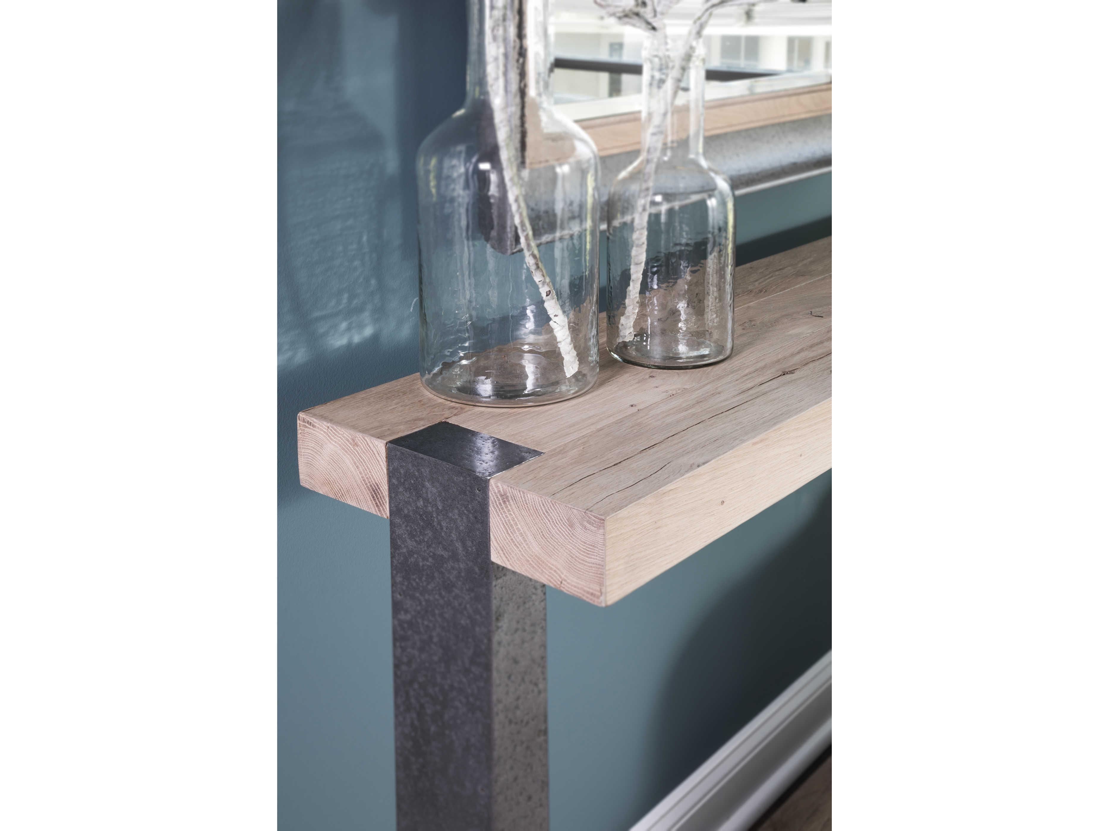Artistica Verite Rectangular Wood White Oak Antiqued Gun Metal Console Table
