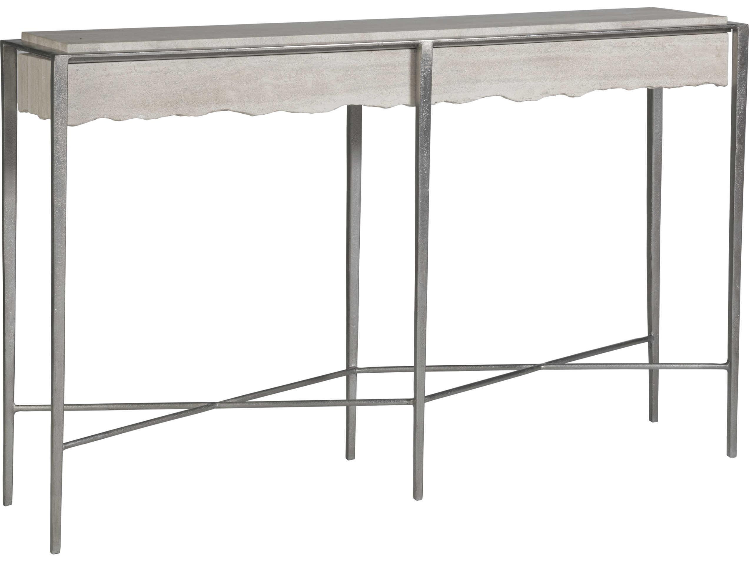 Artistica Signature Designs Rectangular Stone White Travertine Sliver Leaf Console Table