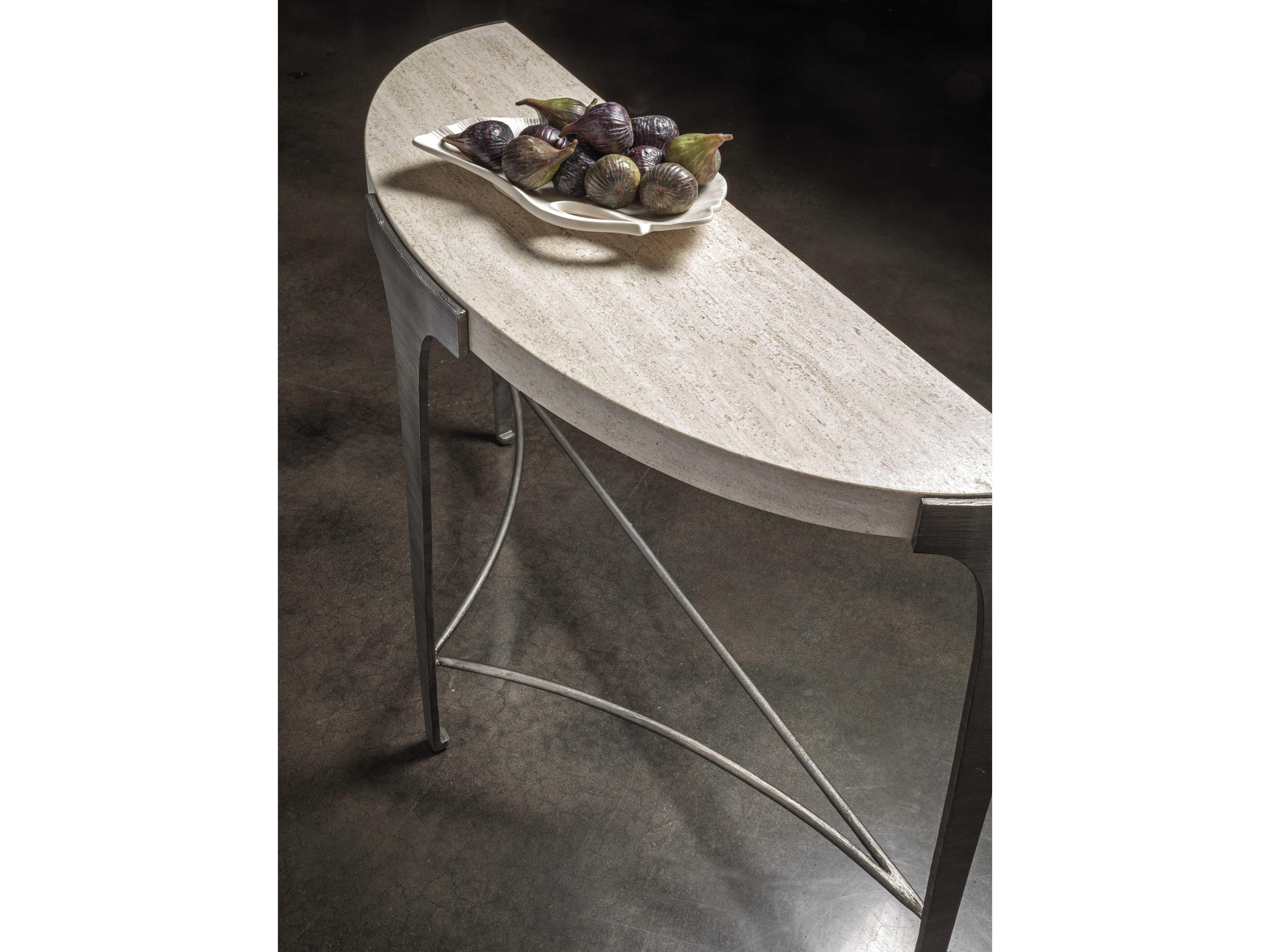 Artistica Cachet Demilune Stone Silver Leaf Console Table