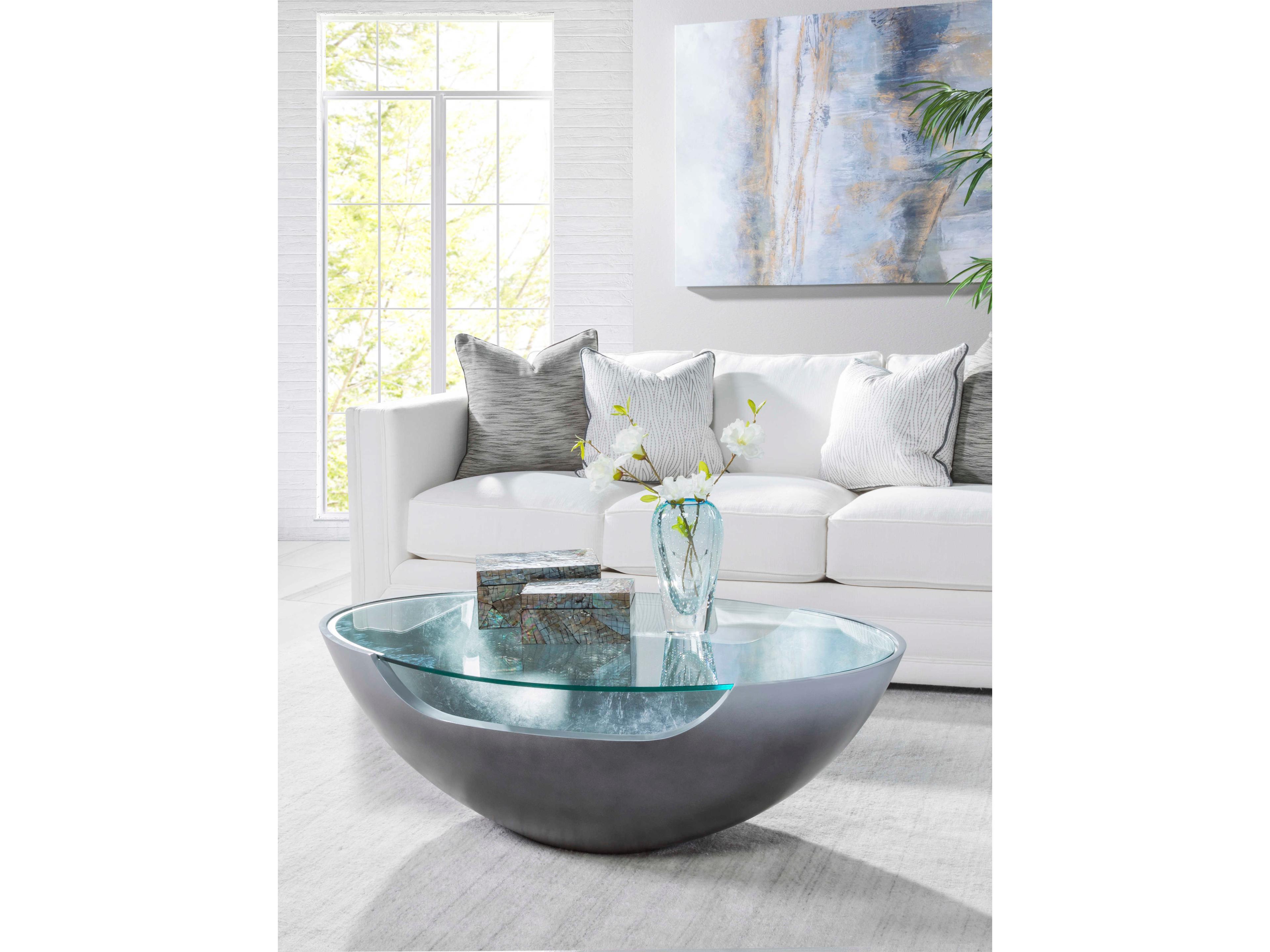 Artistica Signature Designs Circa Oval Glass Silver Gray Cocktail Table