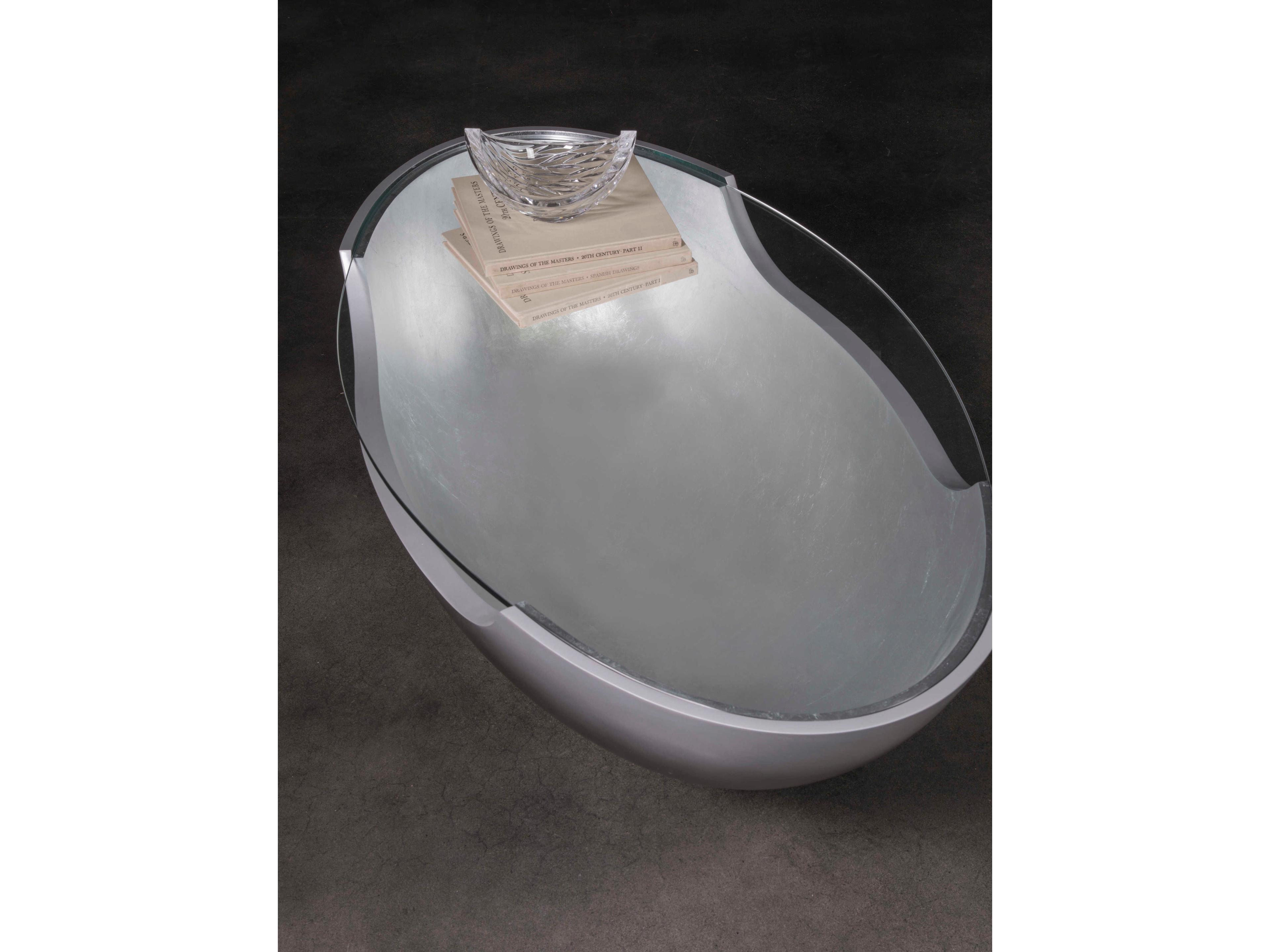 Artistica Signature Designs Circa Oval Glass Silver Gray Cocktail Table