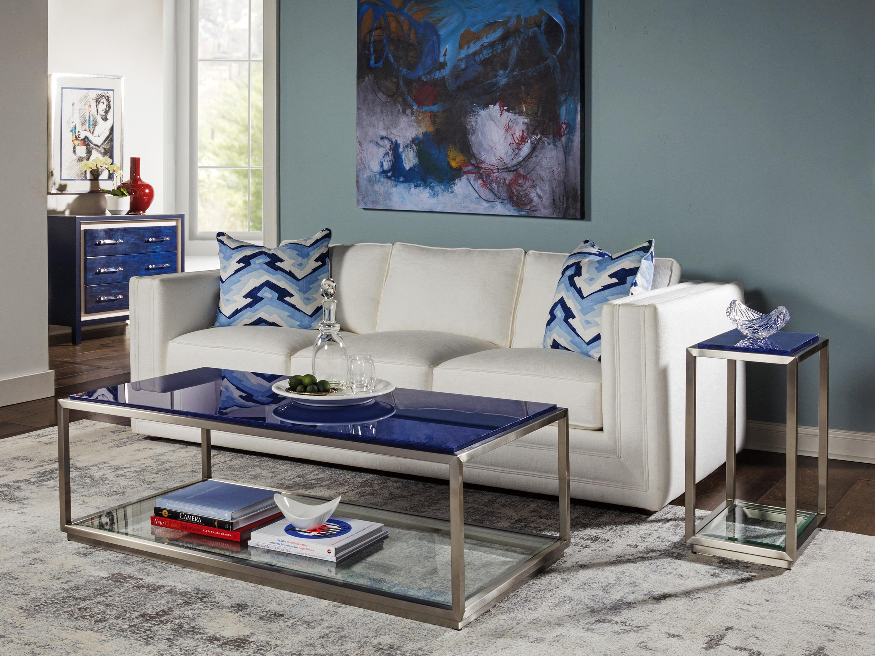 Artistica Signature Designs Ultramarine Rectangular Stone Blue Brushed Stainless Steel Cocktail Table