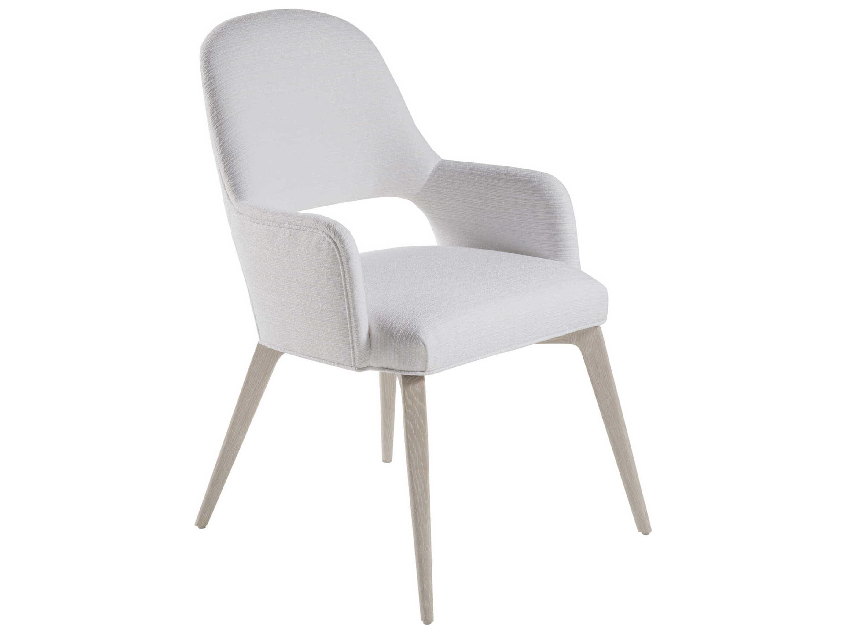 Artistica Mar Monte Oak Wood White Upholstered Arm Dining Chair