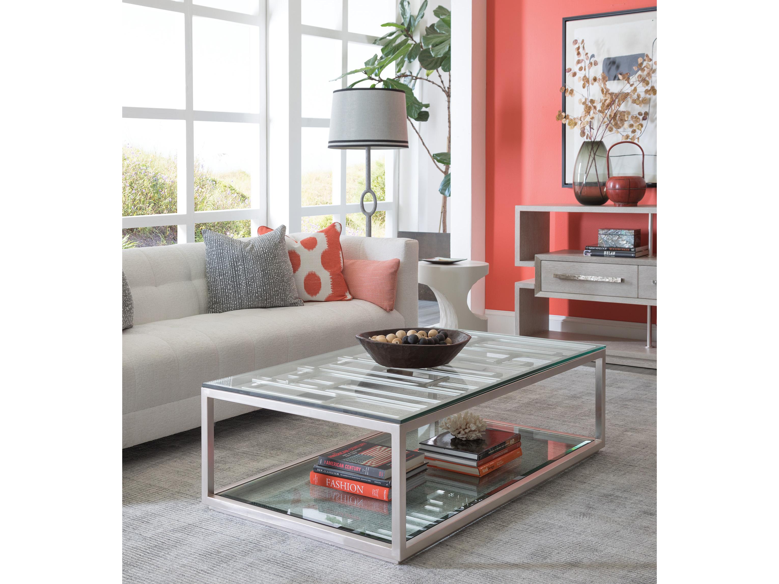 Artistica Mar Monte Grate Rectangular Glass Warm Silver Leaf Cocktail Table