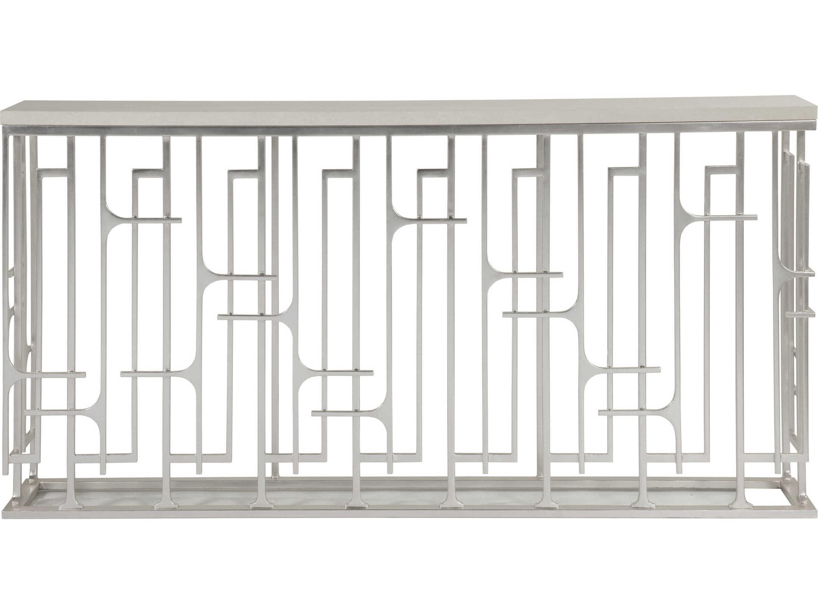 Artistica Mar Monte Grate Rectangular Marble Warm Silver Leaf Console Table