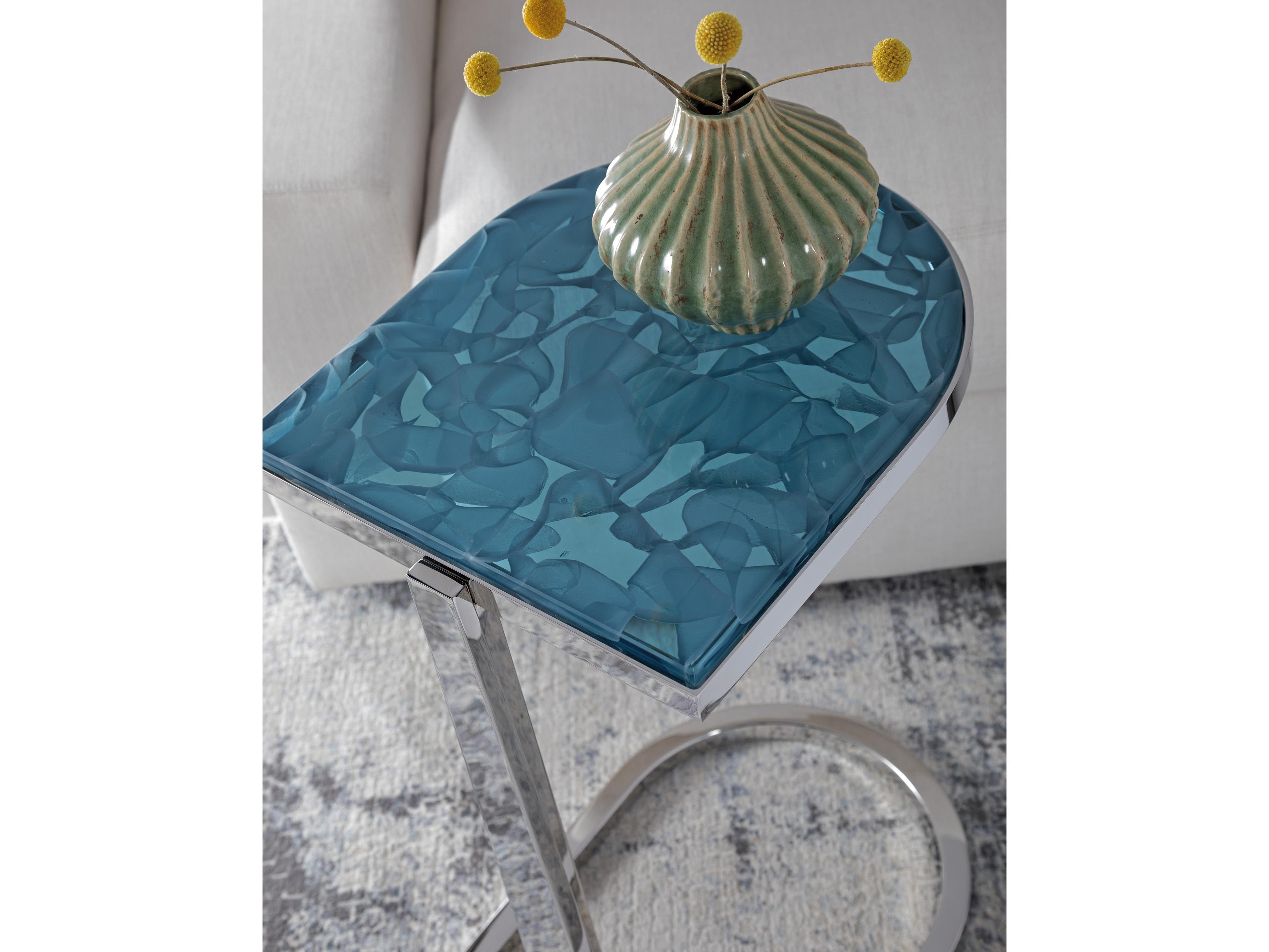 Artistica Signature Designs Placido Glass Aquamarine Polished Stainless Steel End Table