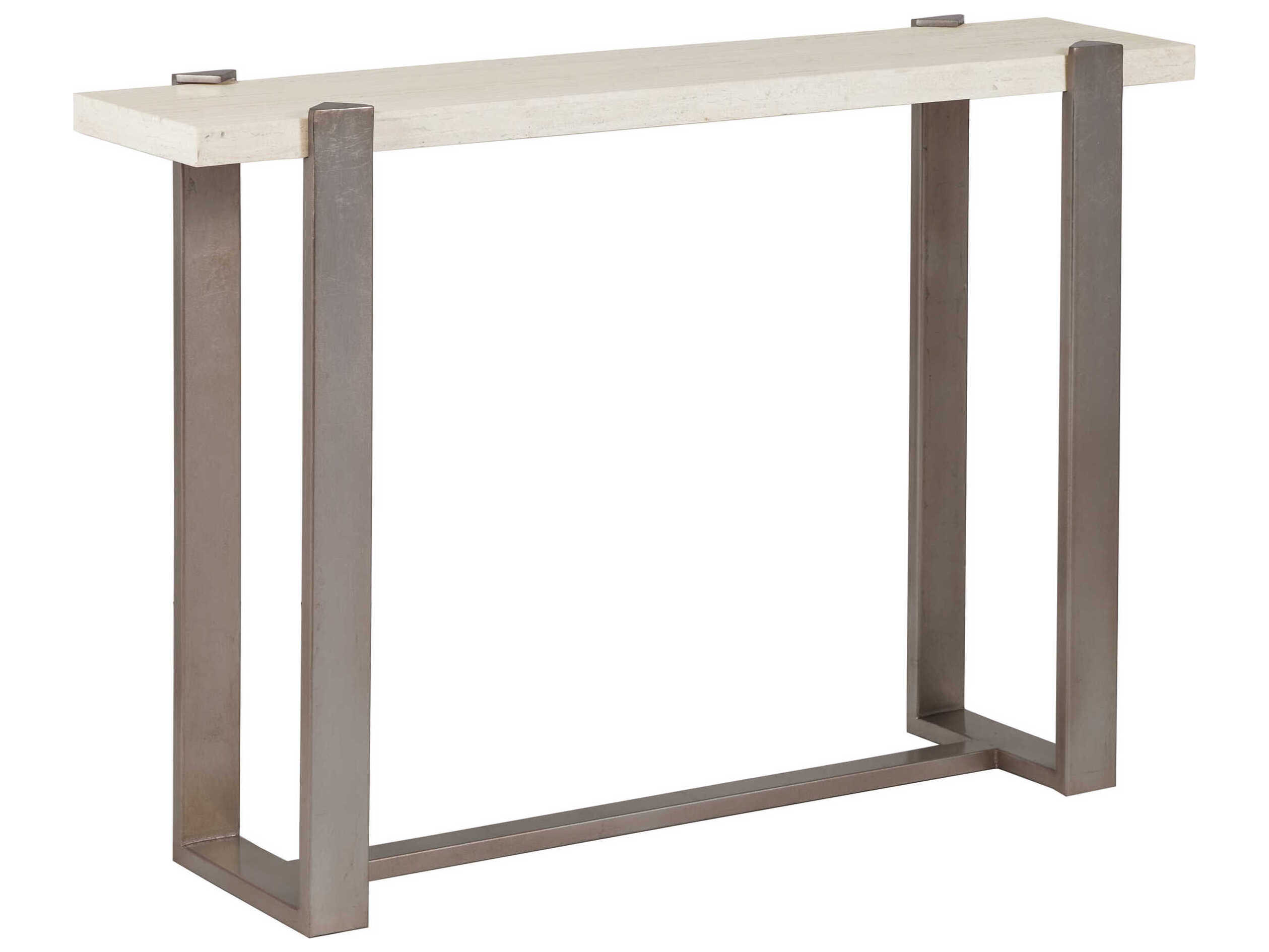 Artistica Signature Designs Denizen Rectangular Stone White Champagne Silver Leaf Console Table