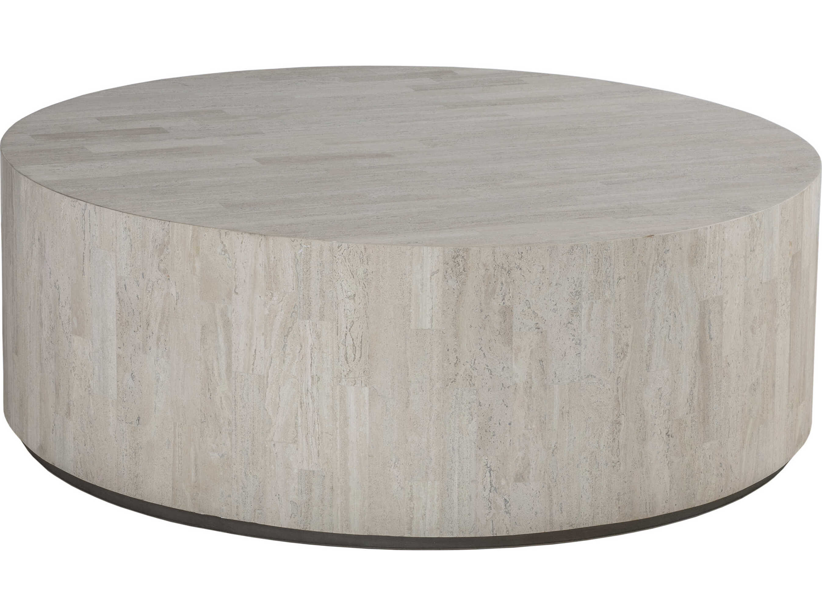 Artistica Signature Designs Cassio Round Stone White Travertine Cocktail Table