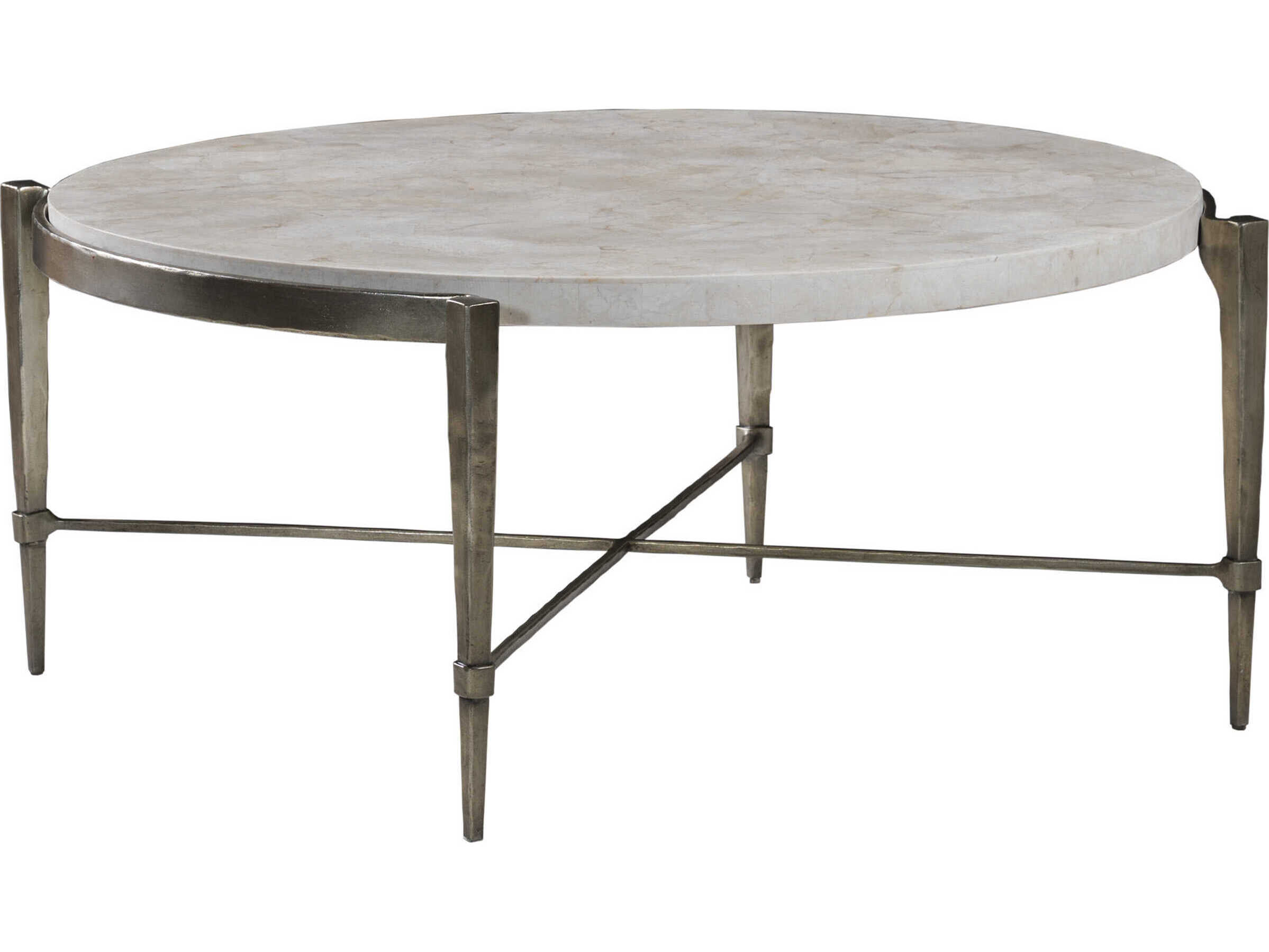 Artistica Signature Designs Percival Round Stone Bronze Leaf White Cocktail Table