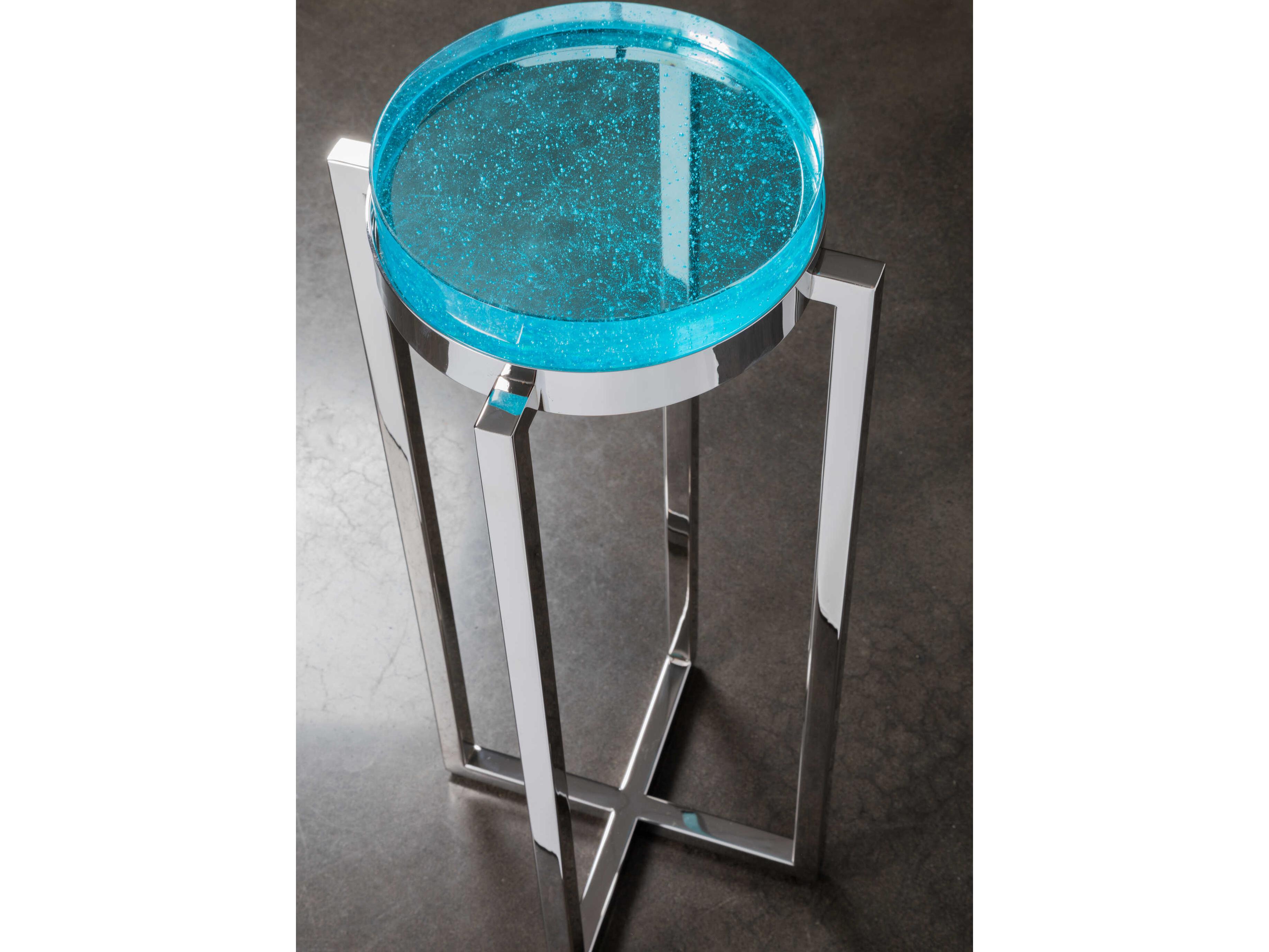 Artistica Signature Designs Photic 8" Round Glass Light Sky Blue End Table