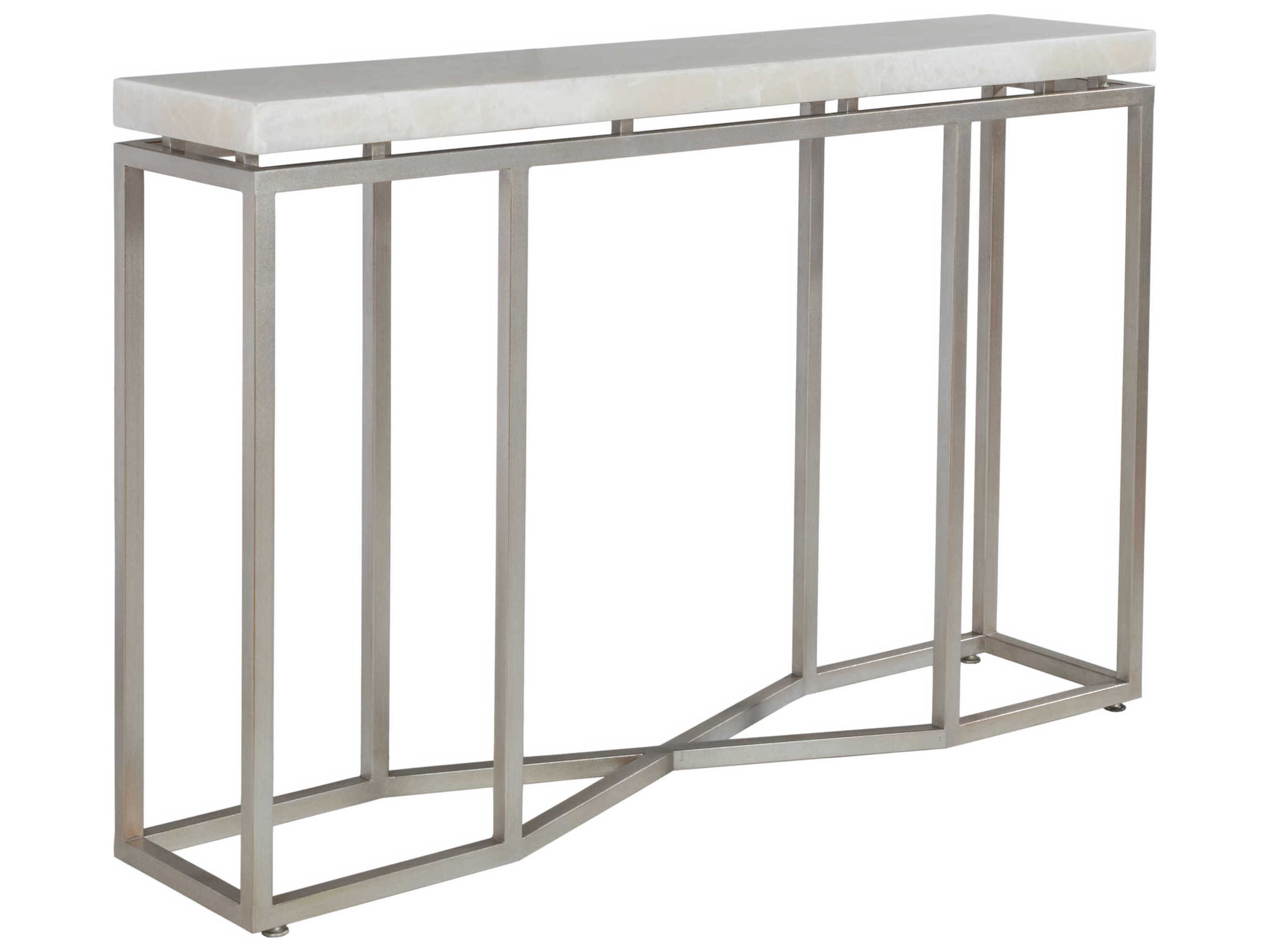 Artistica Signature Designs Vara Rectangular Stone Champagne Silver Leaf White Onyx Console Table