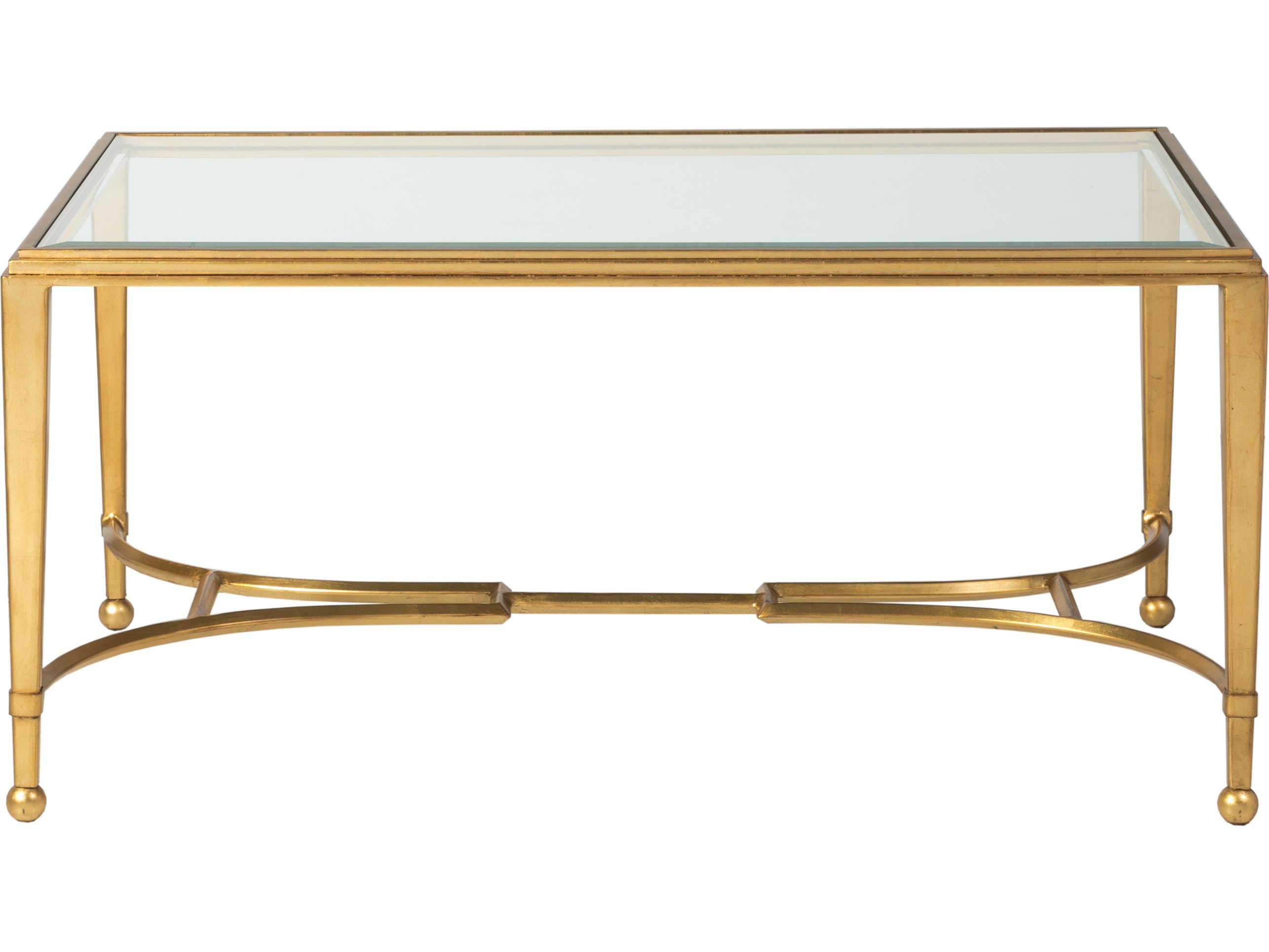 Artistica Metal Designs Sangiovese Rectangular Glass Antique Gold Leaf Cocktail Table