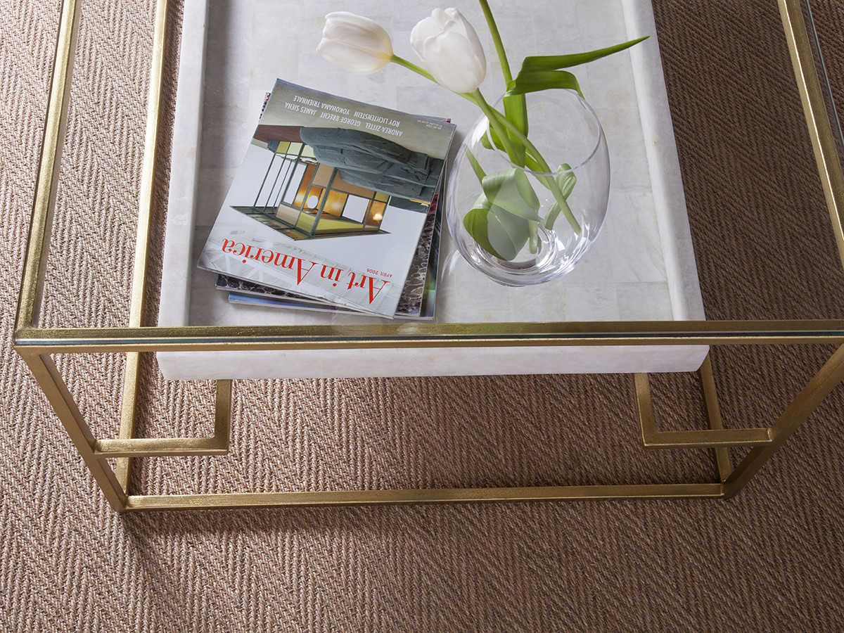 Artistica Cumulus Rectangular Glass Gold Leaf With White Crystal Stone Cocktail Table