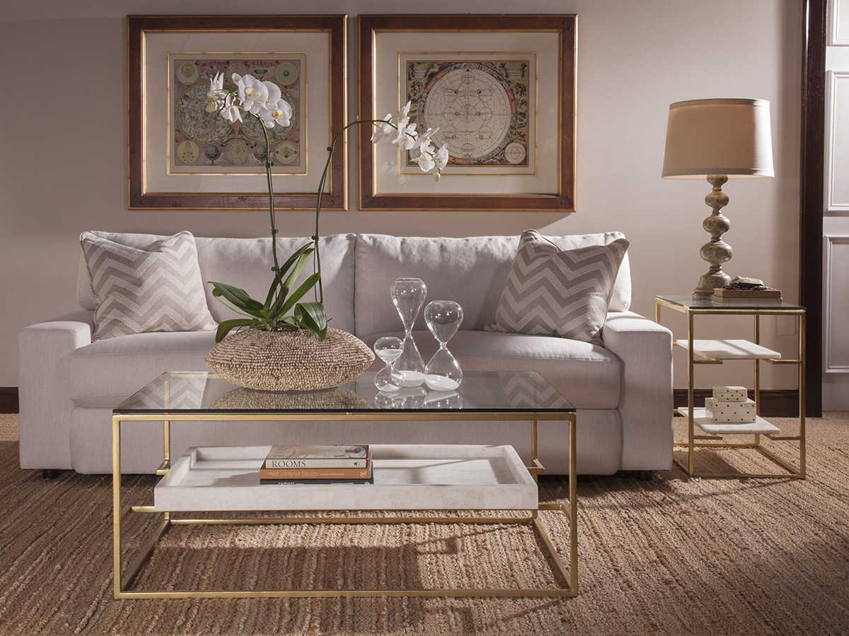 Artistica Cumulus Tier Rectangular Glass White Crystal Stone With Gold Leaf End Table