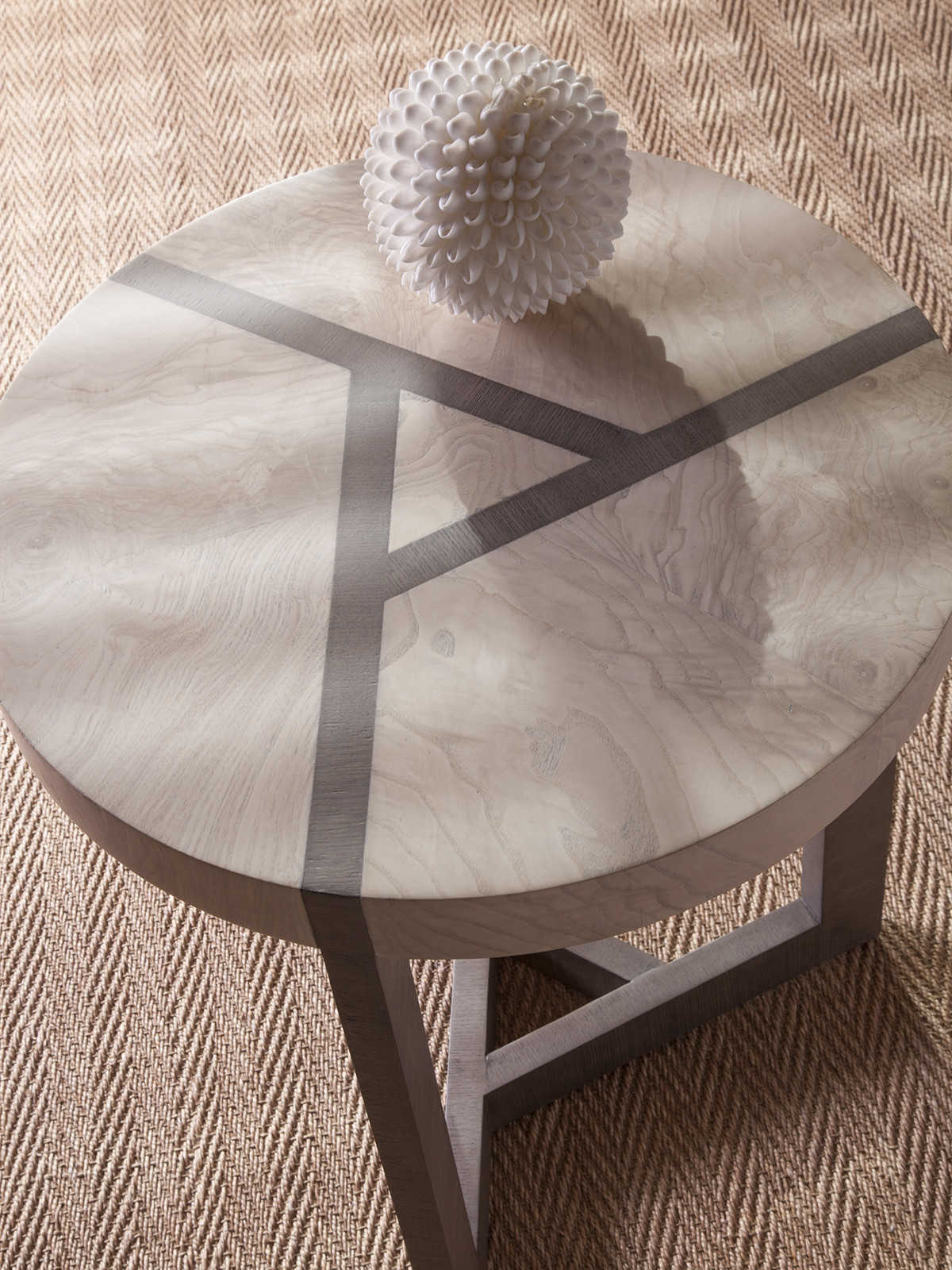 Artistica Mercury Round Wood Bleached Olive Ash Burl With Oak End Table