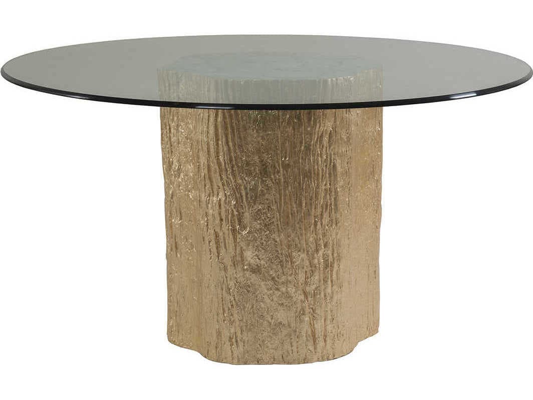 Artistica Trunk Segment Round Glass White Fossilized Shell With Gold Leaf Dining Table