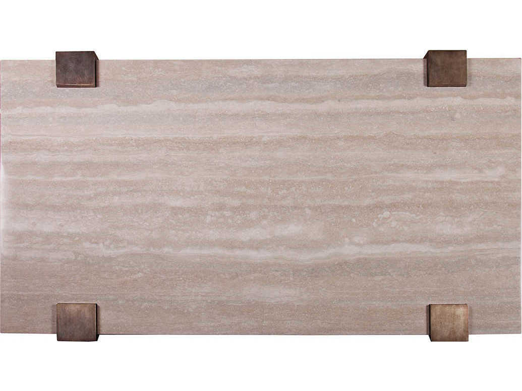 Artistica Impresario Rectangular Silver Travertine Stone With Warm Leaf Cocktail Table