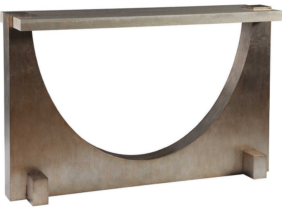 Artistica Impresario Rectangular Silver Travertine Stone With Leaf Console Table