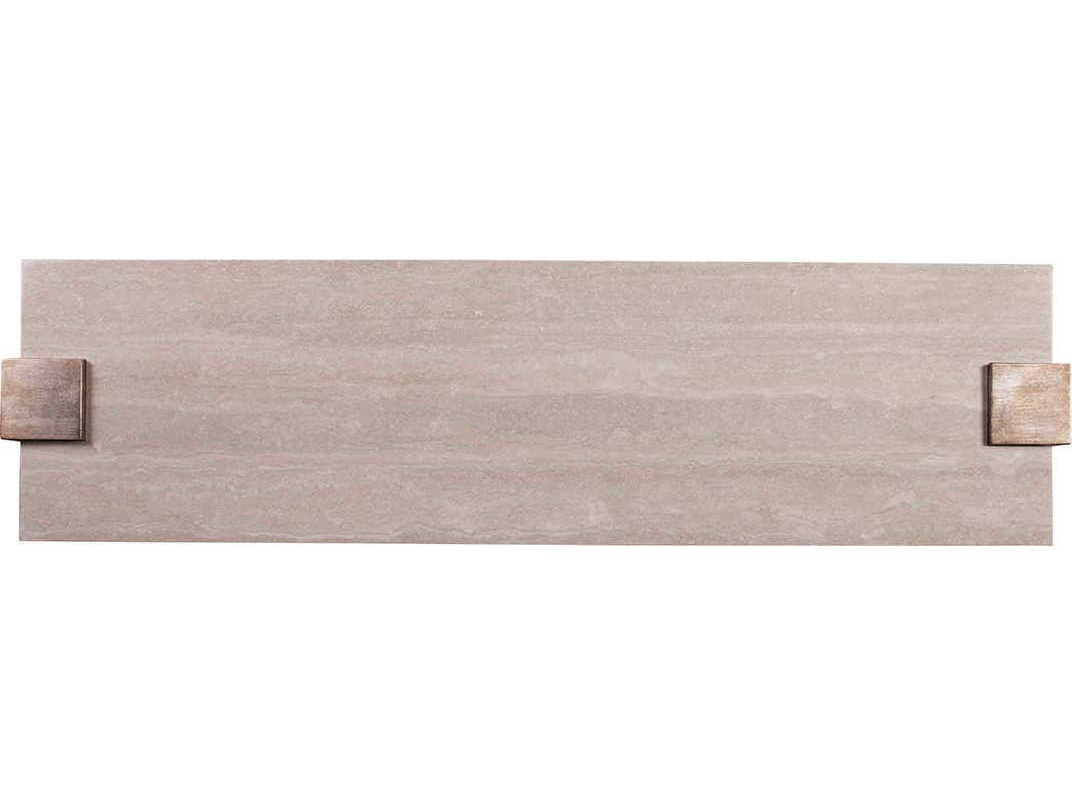 Artistica Impresario Rectangular Silver Travertine Stone With Leaf Console Table