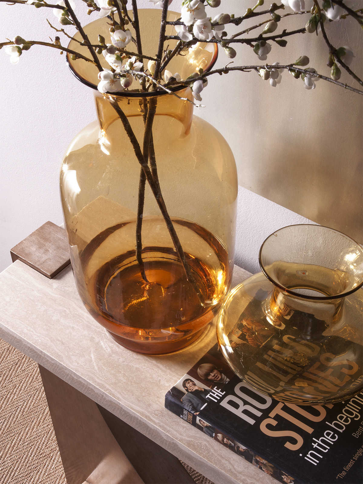 Artistica Impresario Rectangular Silver Travertine Stone With Leaf Console Table