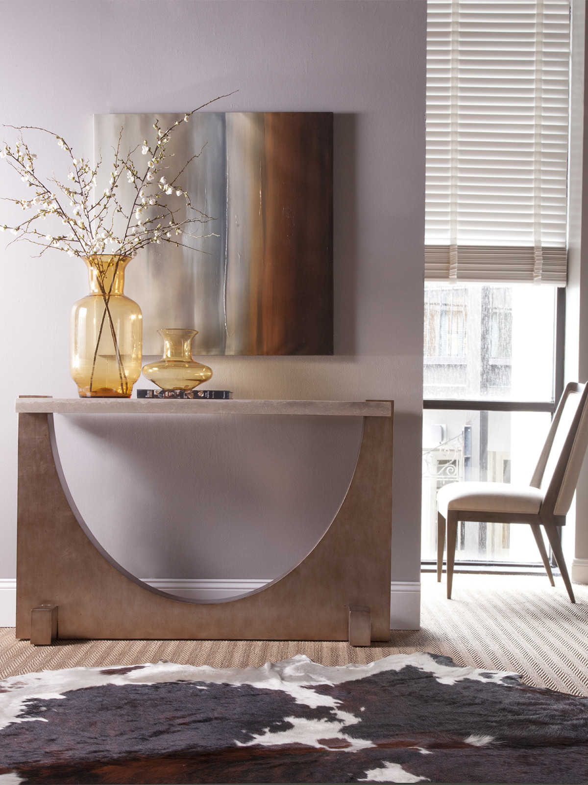 Artistica Impresario Rectangular Silver Travertine Stone With Leaf Console Table