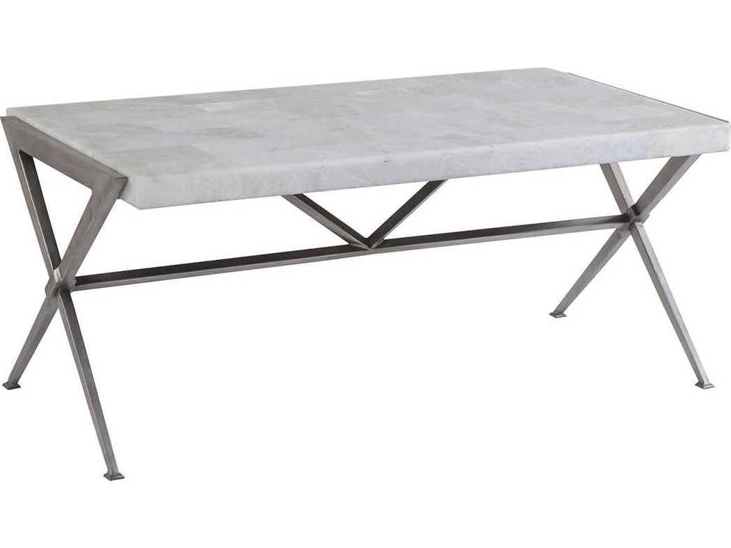 Artistica Greta Rectangular Stone Light Gray Onyx With Dark Iron Base Cocktail Table