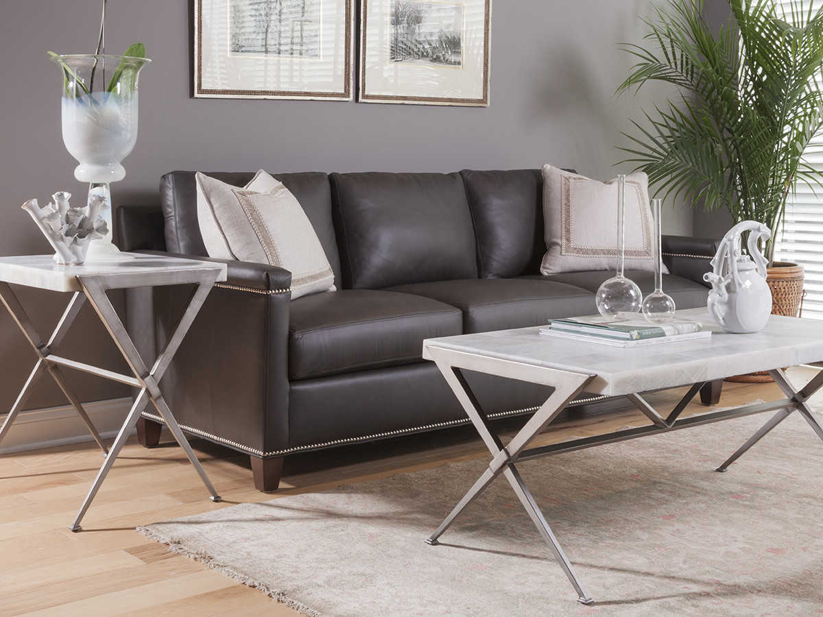 Artistica Greta Rectangular Stone Light Gray Onyx With Dark Iron Base Cocktail Table