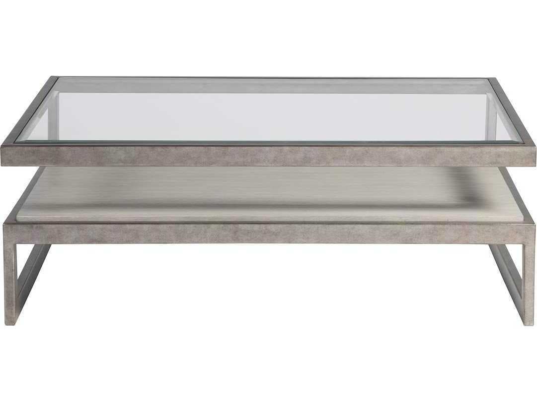 Artistica Soiree Rectangular Glass Antiqued Silver Leaf Light Gray Cocktail Table