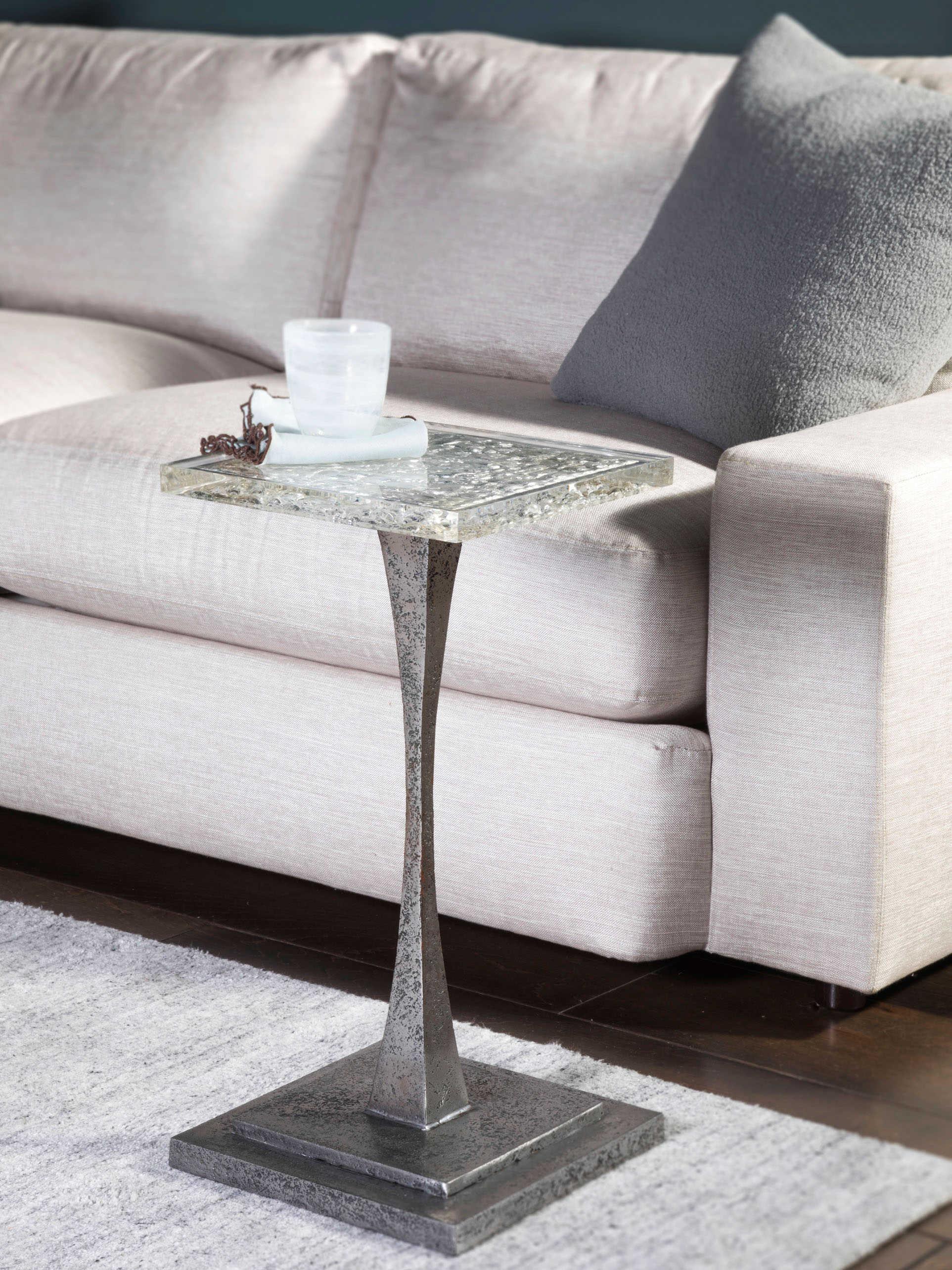 Artistica Signature Designs Montreaux Square Silver Leaf Forged Nickel End Table