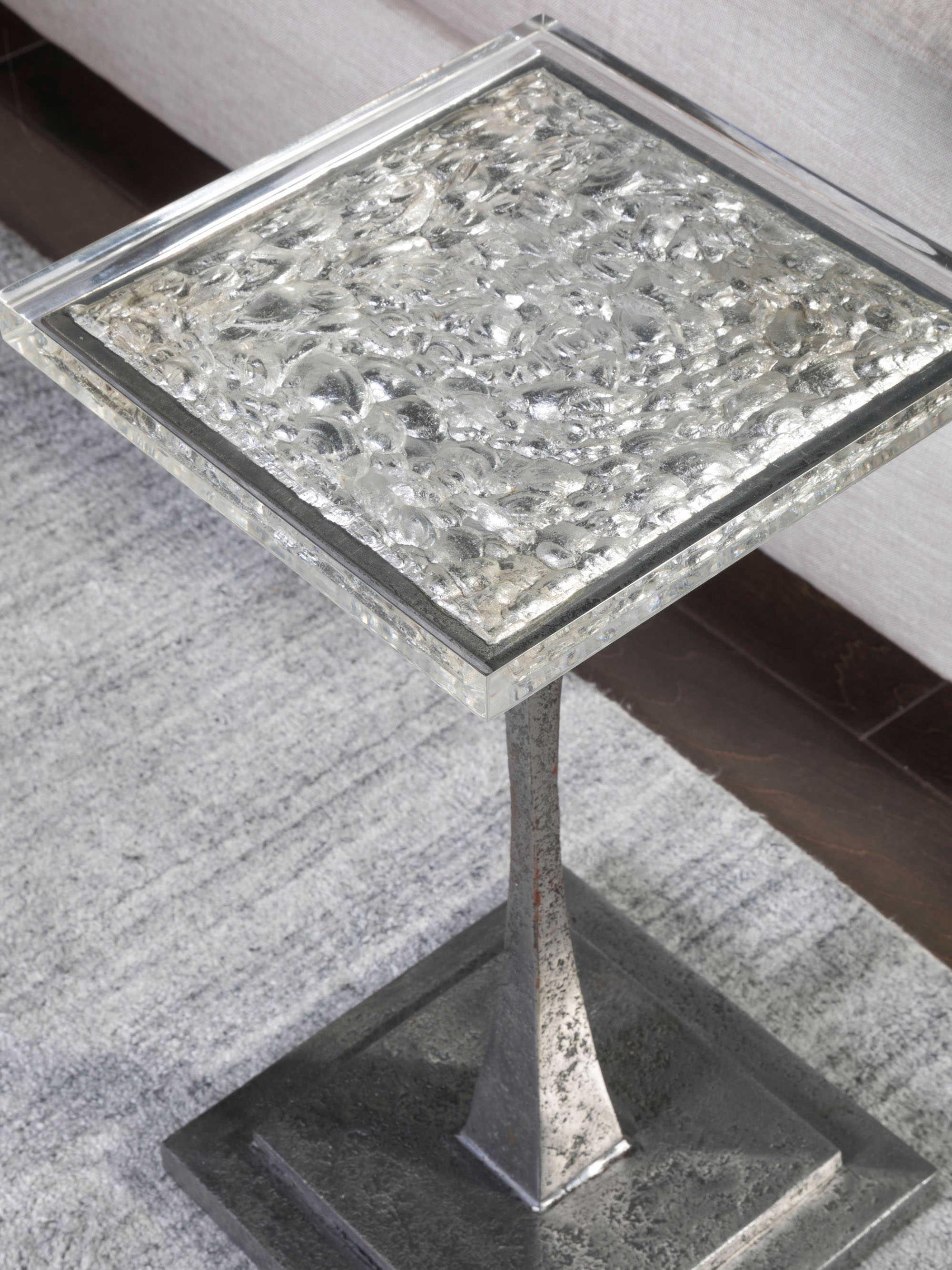 Artistica Signature Designs Montreaux Square Silver Leaf Forged Nickel End Table