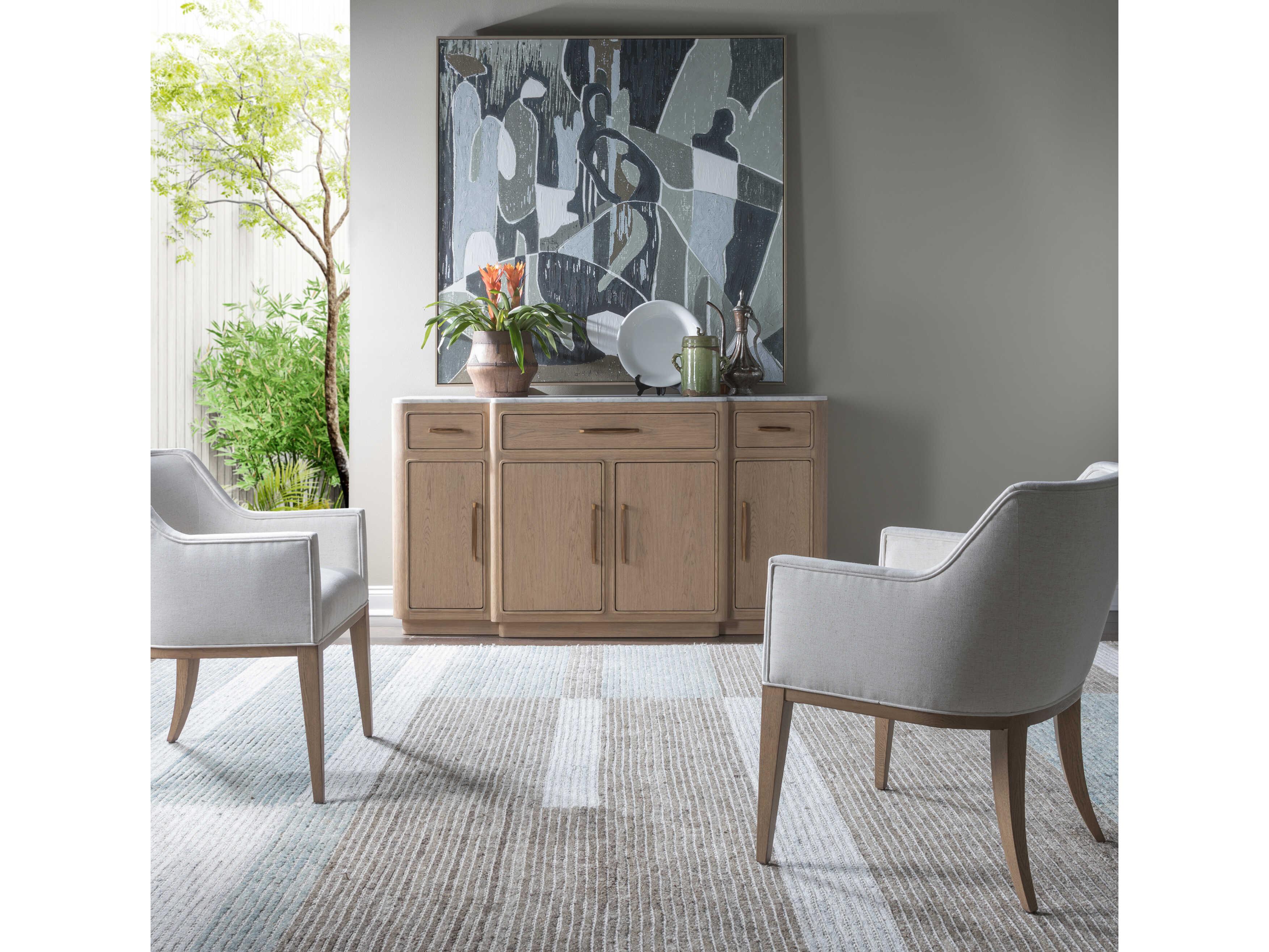 Artistica Simpatico Oak Wood White Upholstered Arm Dining Chair