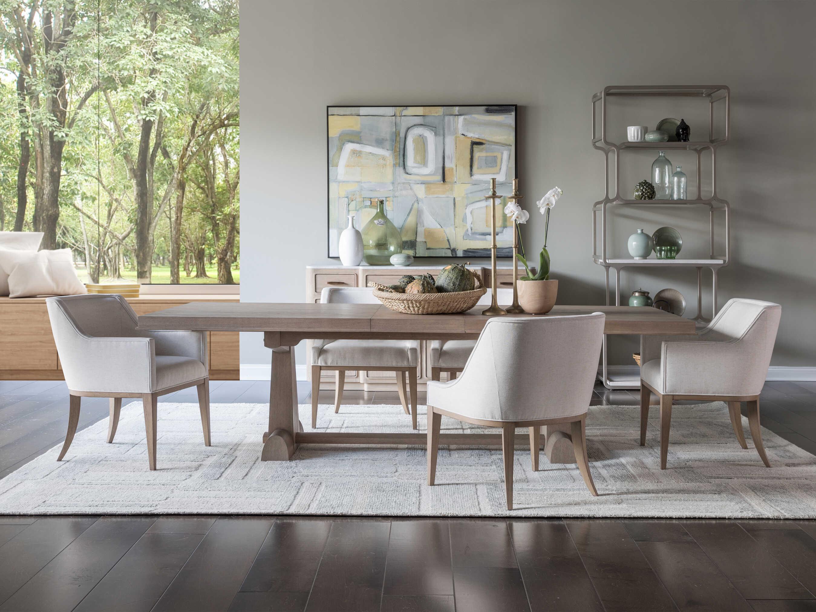 Artistica Simpatico Oak Wood White Upholstered Arm Dining Chair