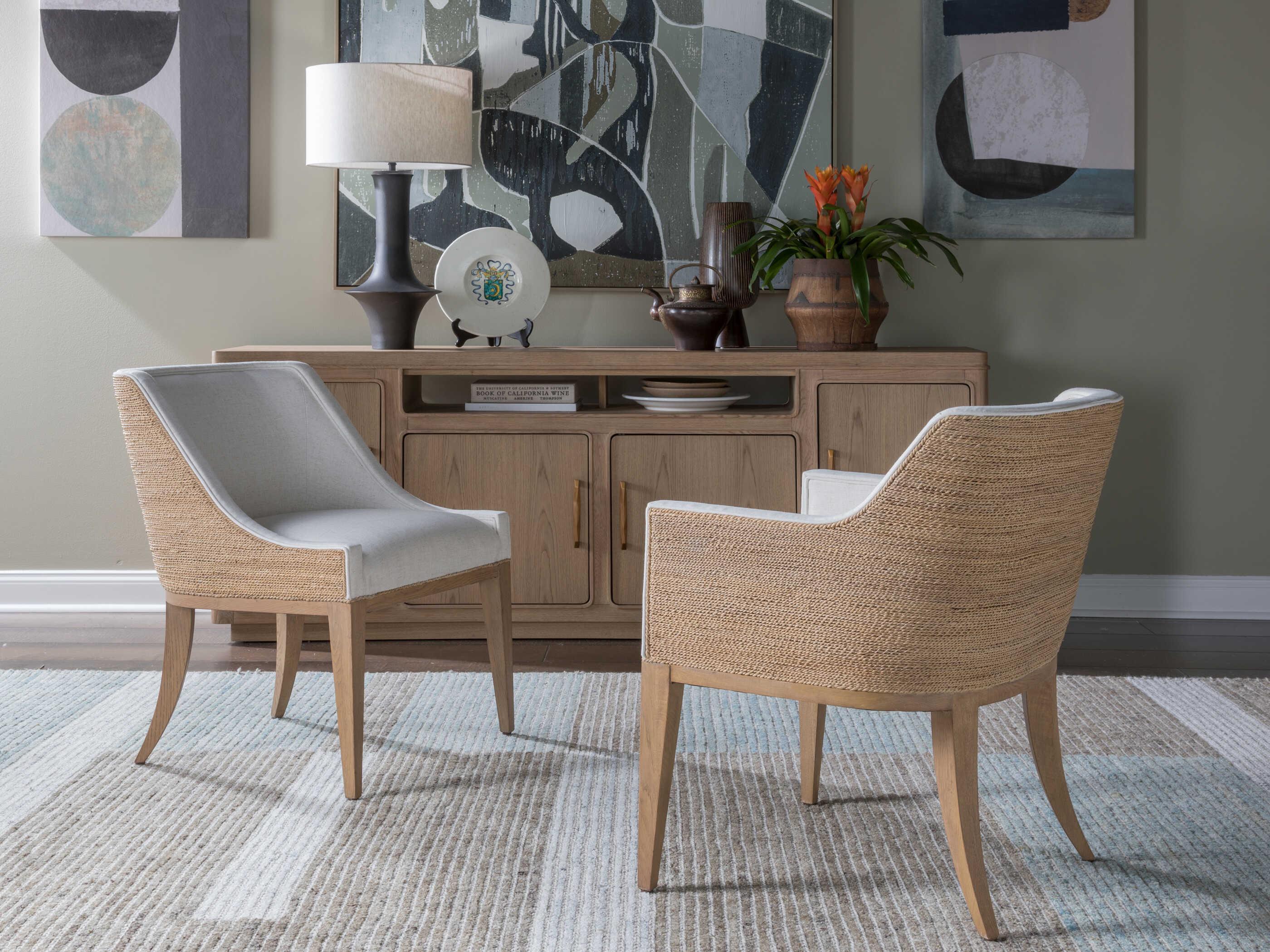 Artistica Simpatico Oak Wood Gray Upholstered Arm Dining Chair