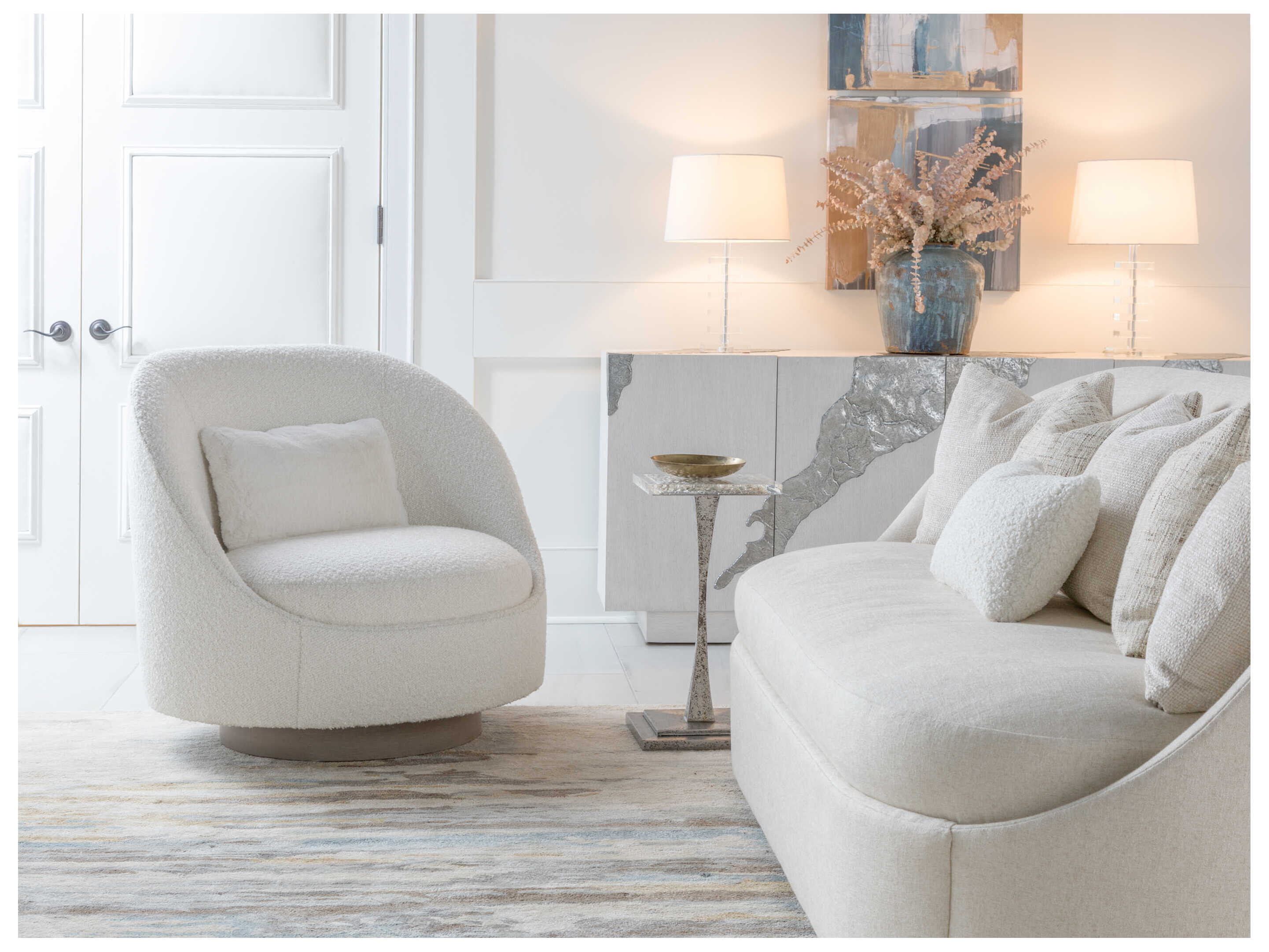 Artistica Upholstery Swivel White Accent Chair Genevieve