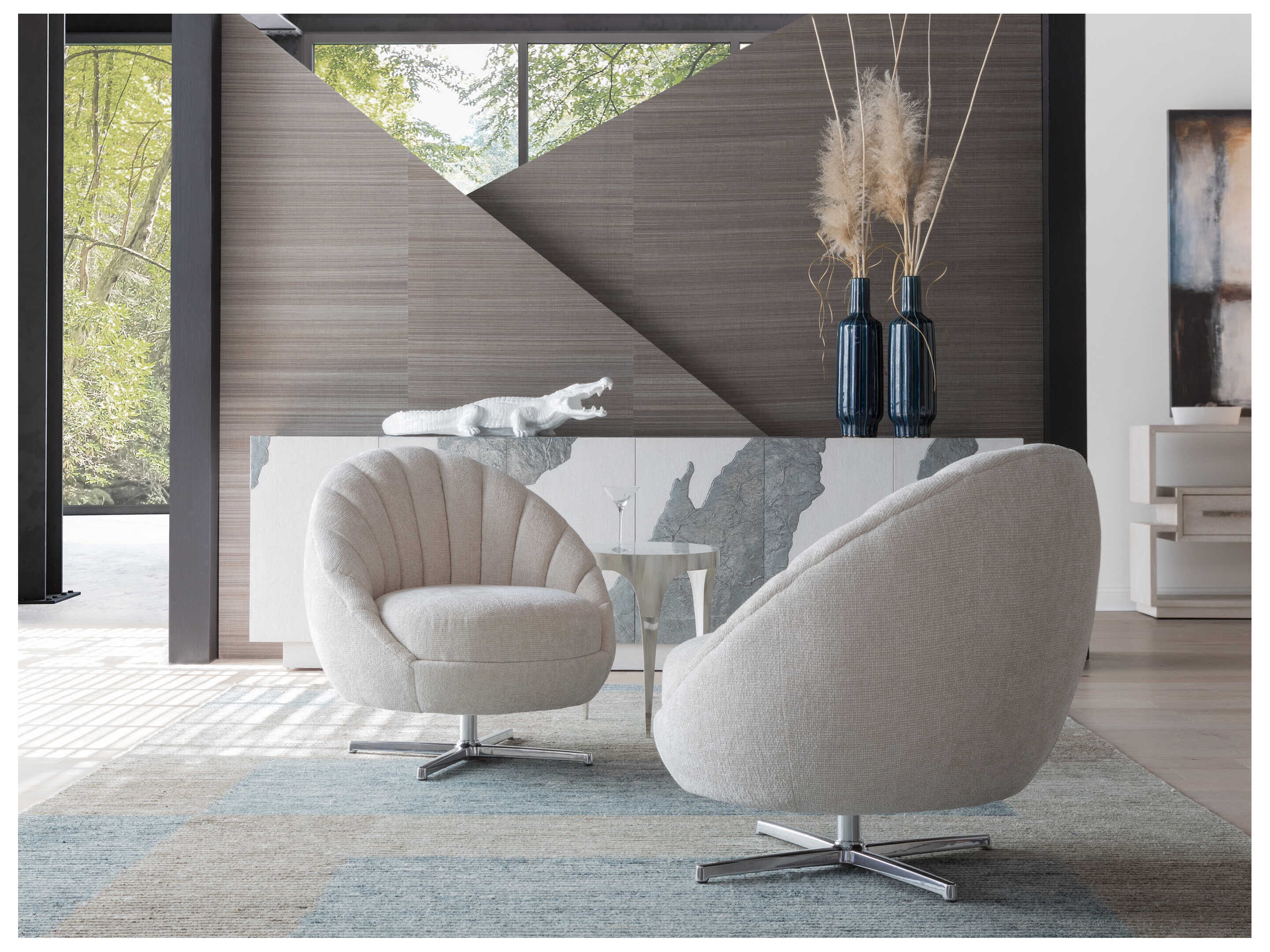 Artistica Upholstery Swivel Cream Accent Chair Lucille