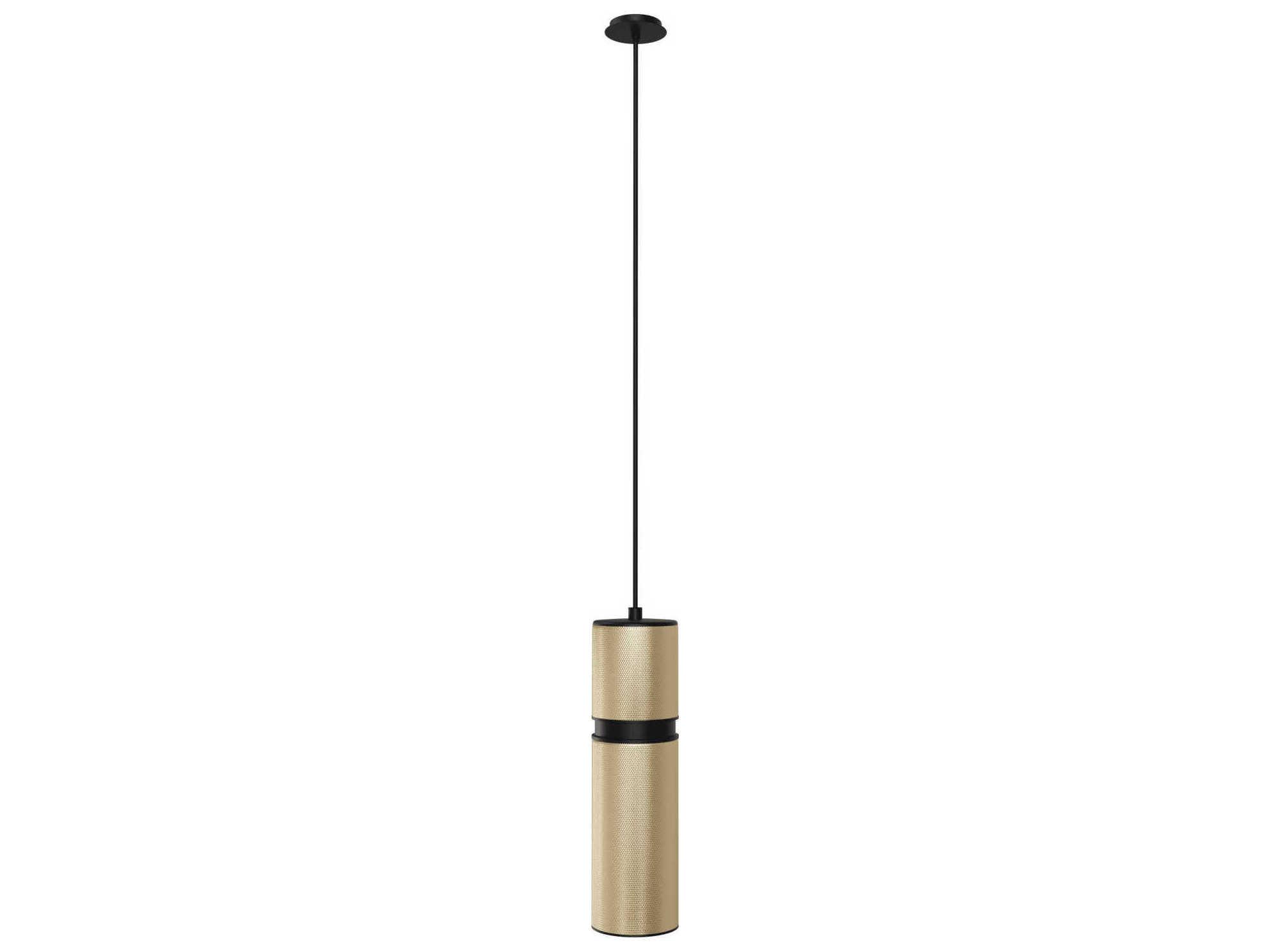 Avenue Lighting Cicada 1-Light Knurled Brass Black Cylinder Mini Pendant
