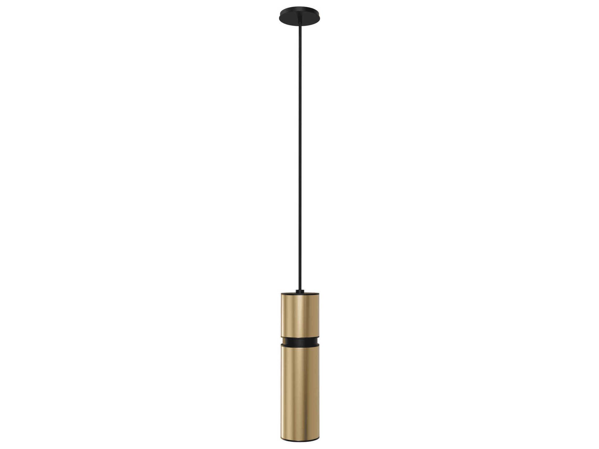Avenue Lighting Cicada 1-Light Smooth Brass Black Cylinder Mini Pendant