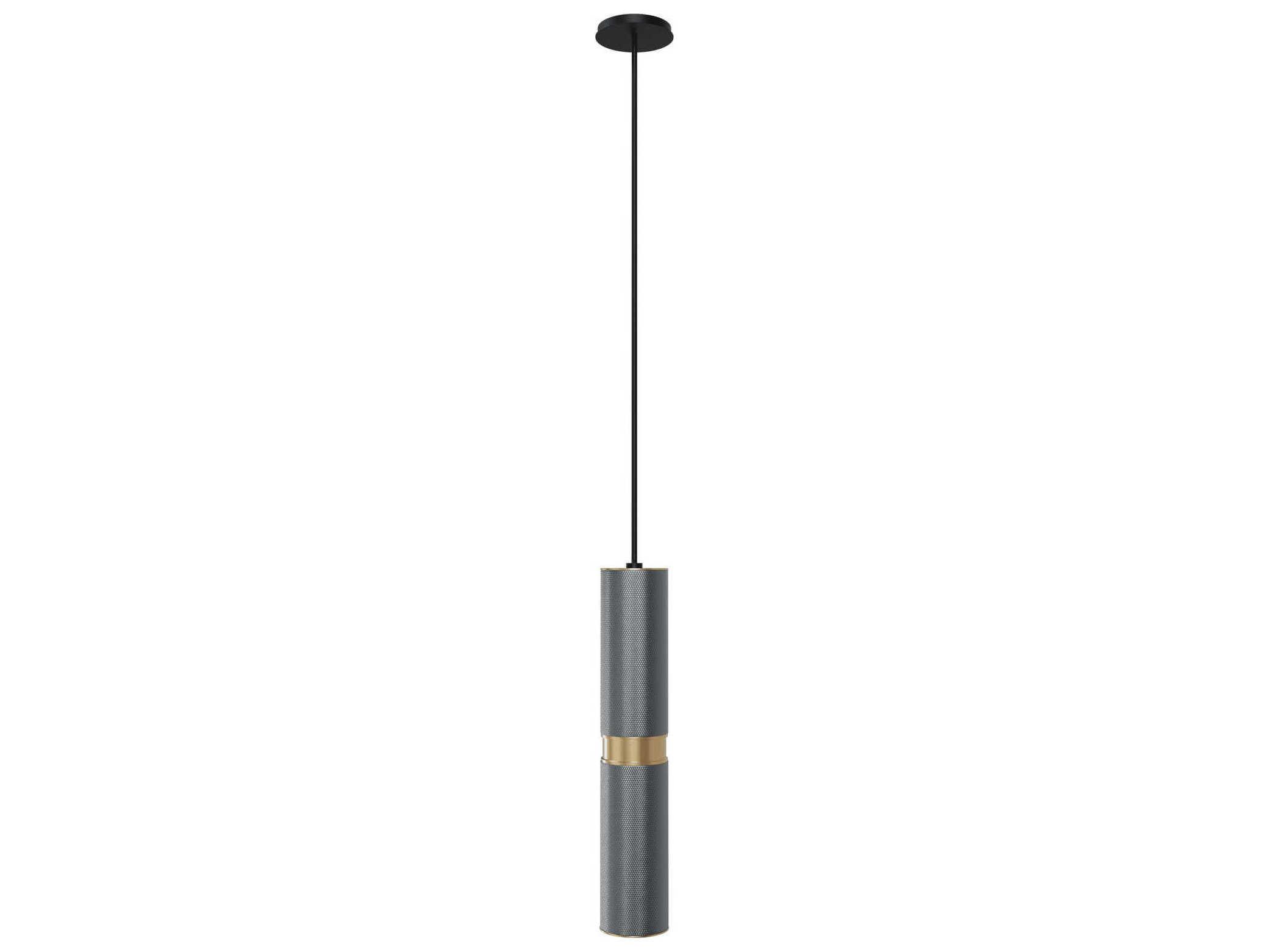 Avenue Lighting Cicada 1-Light Knurled Light Grey Brass Cylinder Mini Pendant