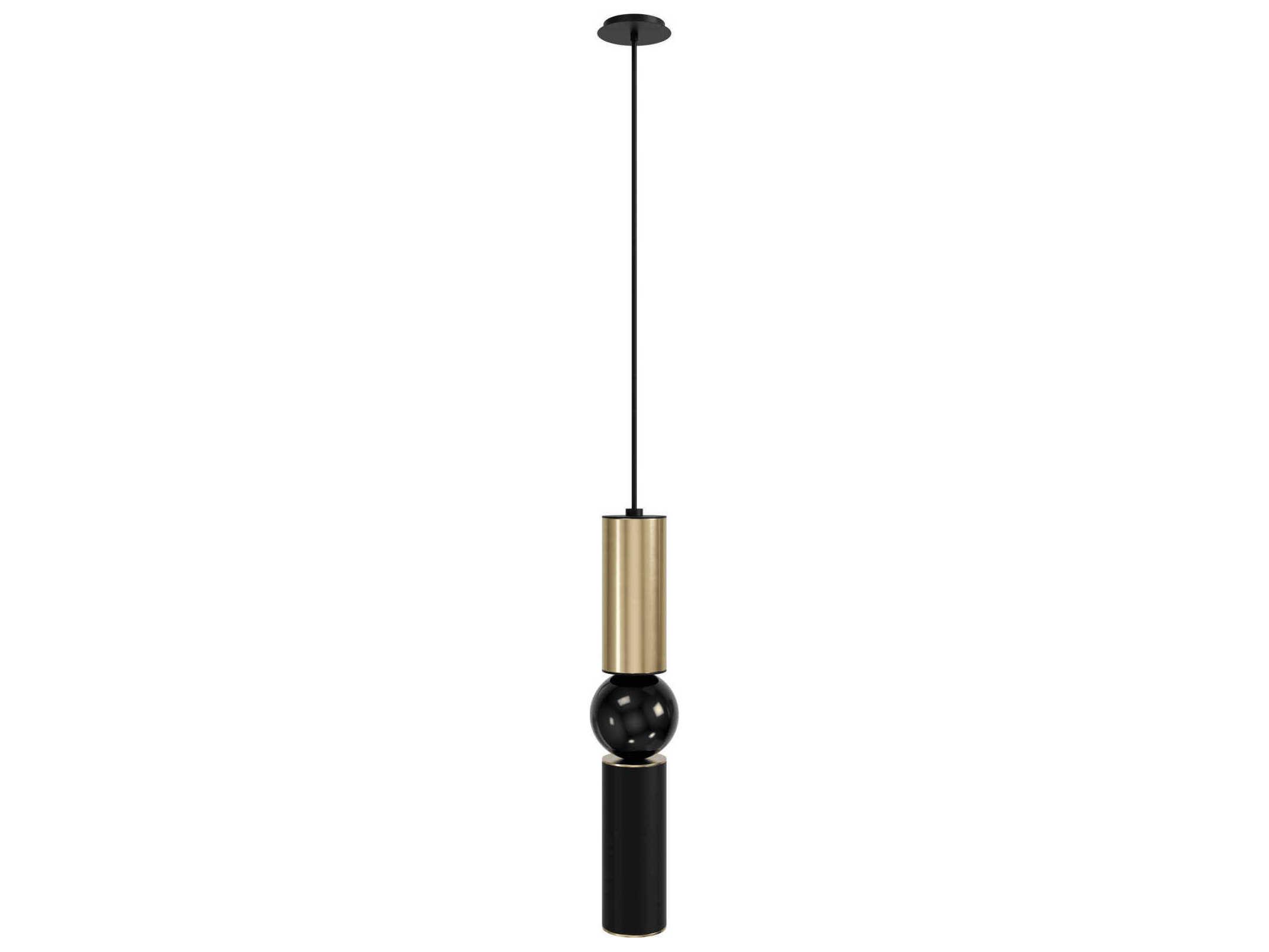 Avenue Lighting Cicada 1-Light Brushed Brass Black Cylinder Mini Pendant