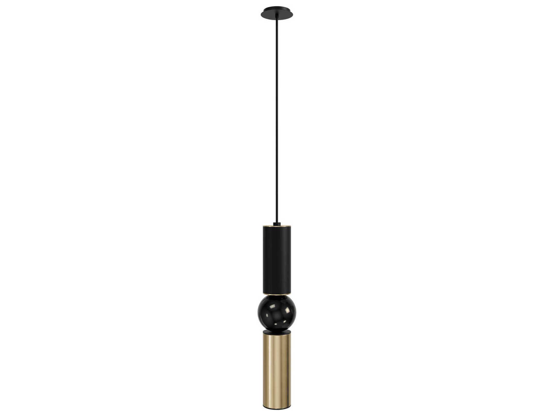 Avenue Lighting Cicada 1-Light Brushed Brass Black Cylinder Mini Pendant