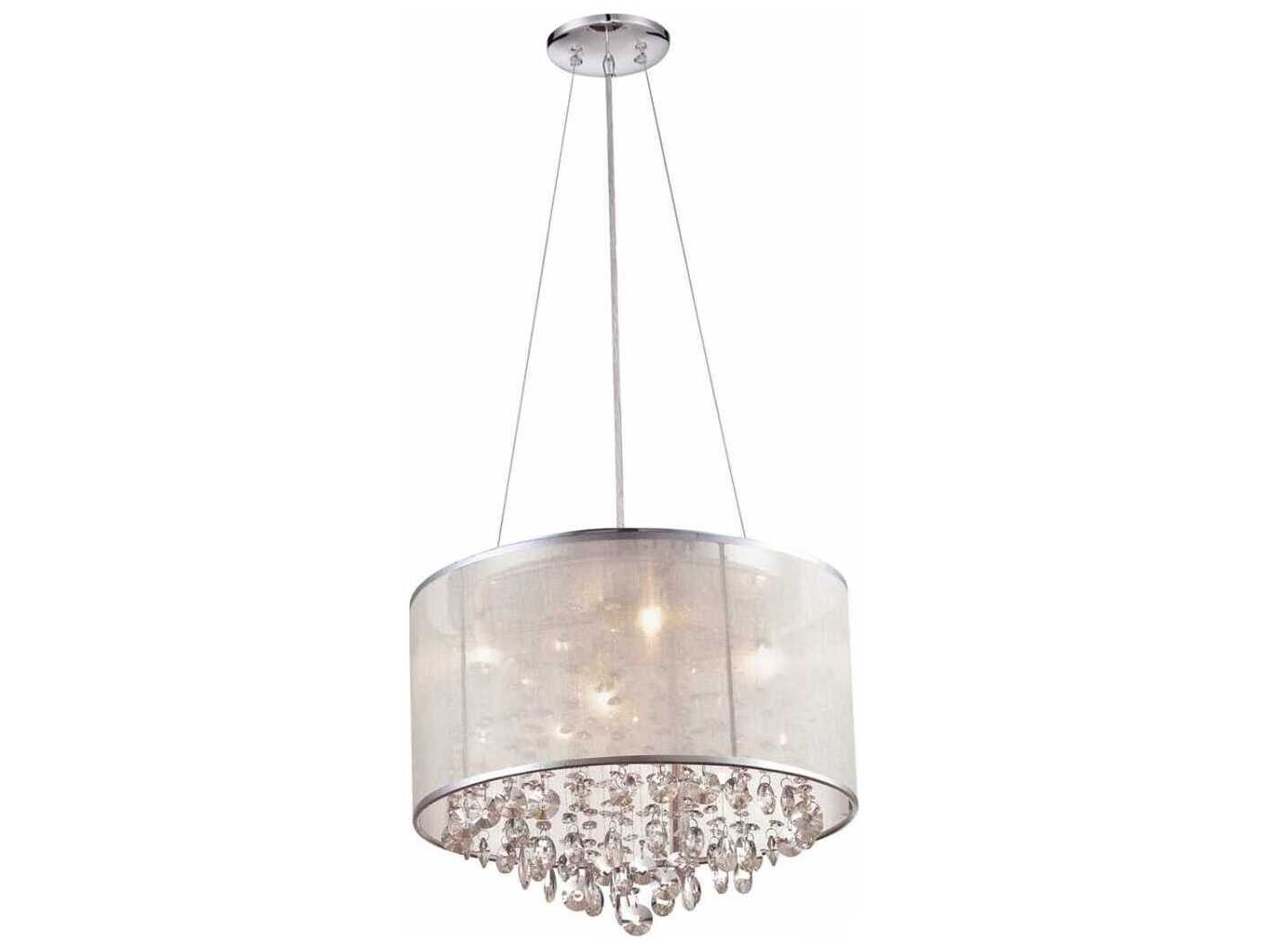 Avenue Lighting Riverside Dr 4-Light Silver Organza Silk Drum Pendant
