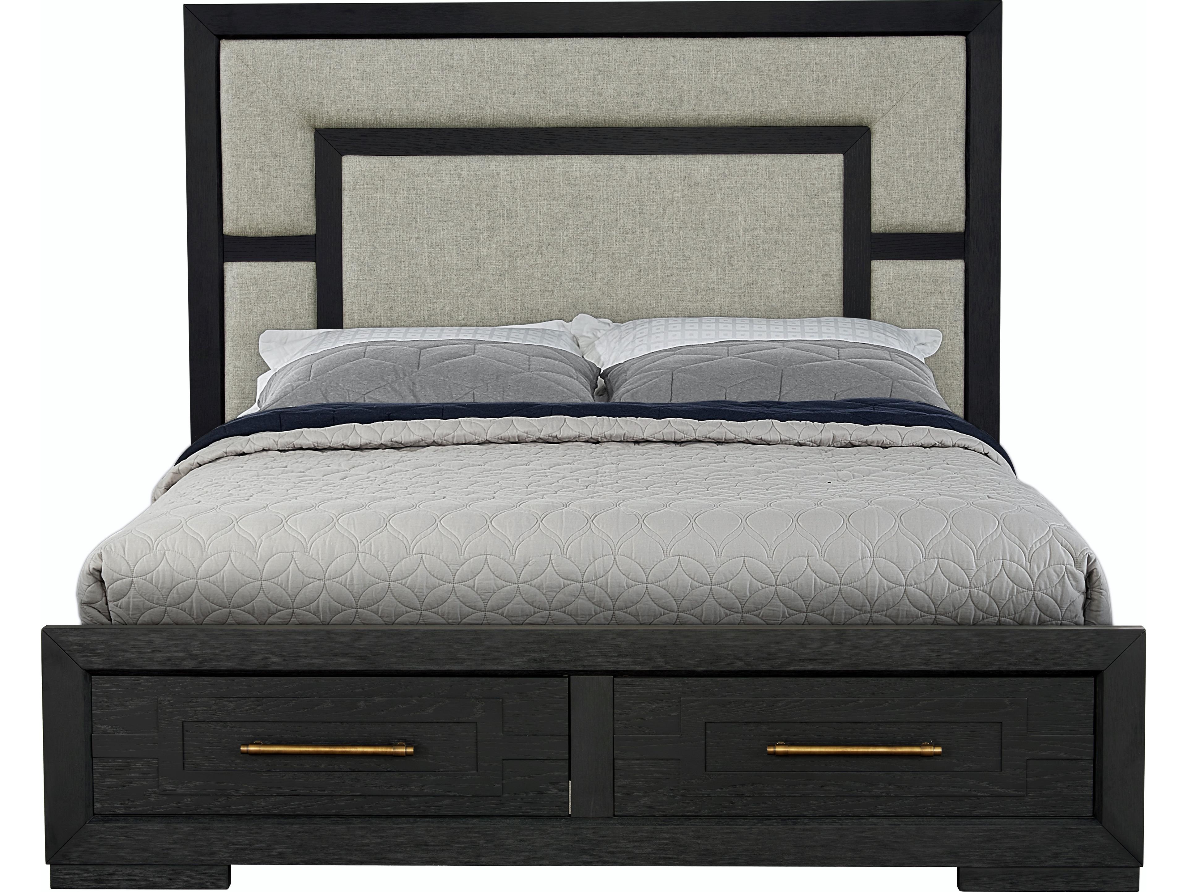 Avalon Furniture Brushed Charcoal Black Oak Wood Upholstered Queen Panel Bed