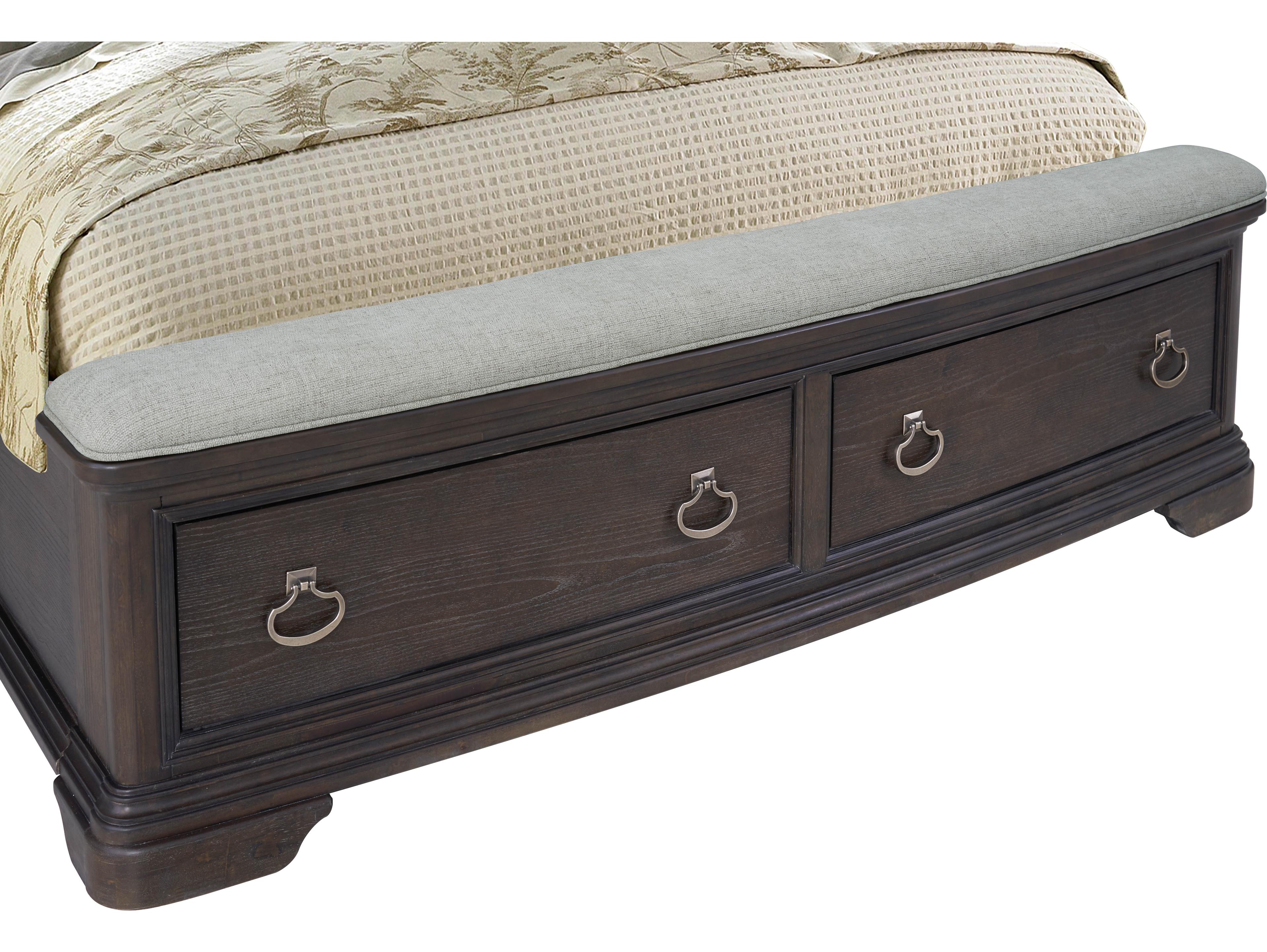 Avalon Furniture Dark Acacia Brown Wood Upholstered Queen Sleigh Bed