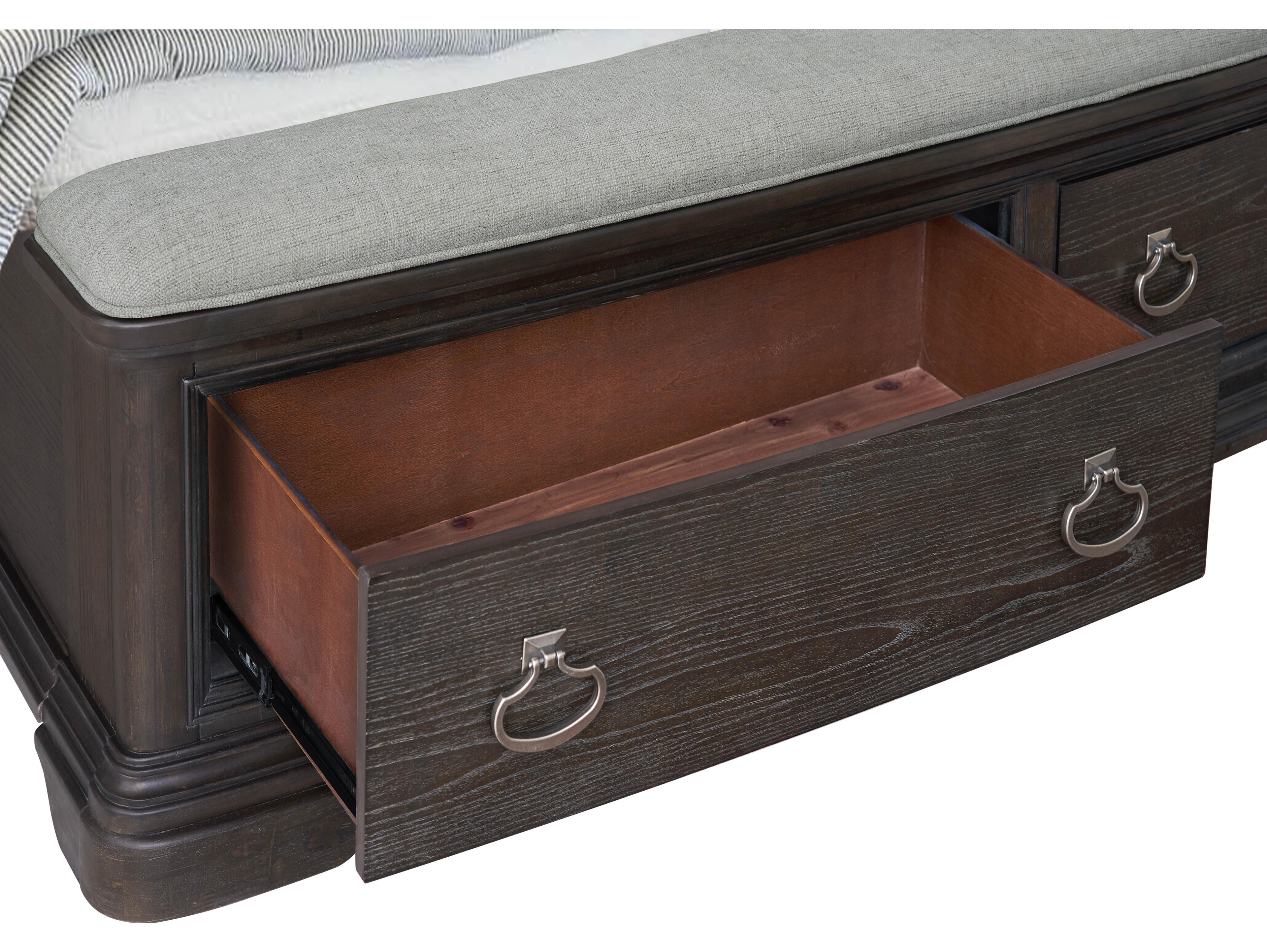 Avalon Furniture Dark Acacia Brown Wood Upholstered Queen Sleigh Bed