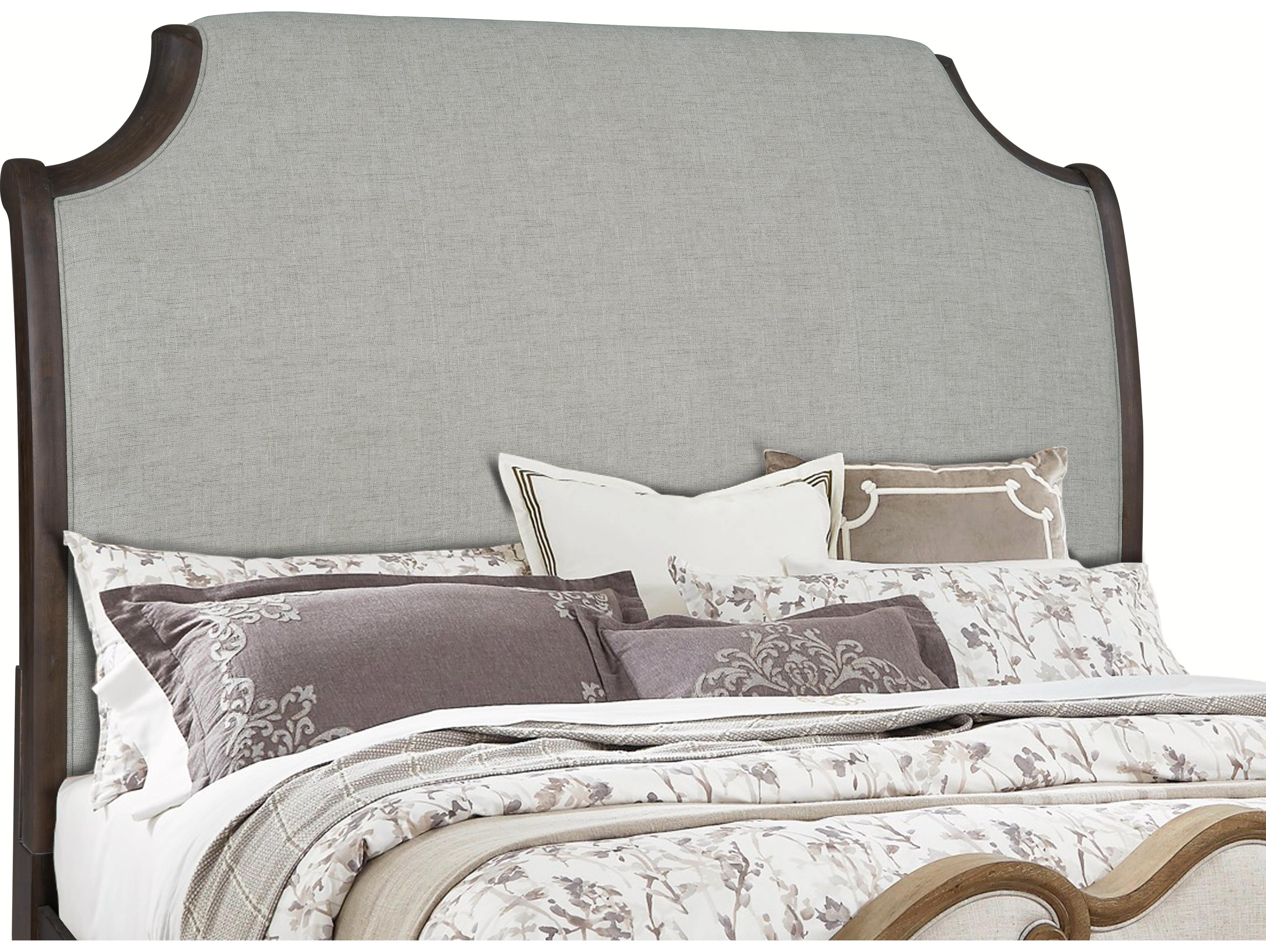 Avalon Furniture Dark Acacia Brown Wood Upholstered King Sleigh Bed