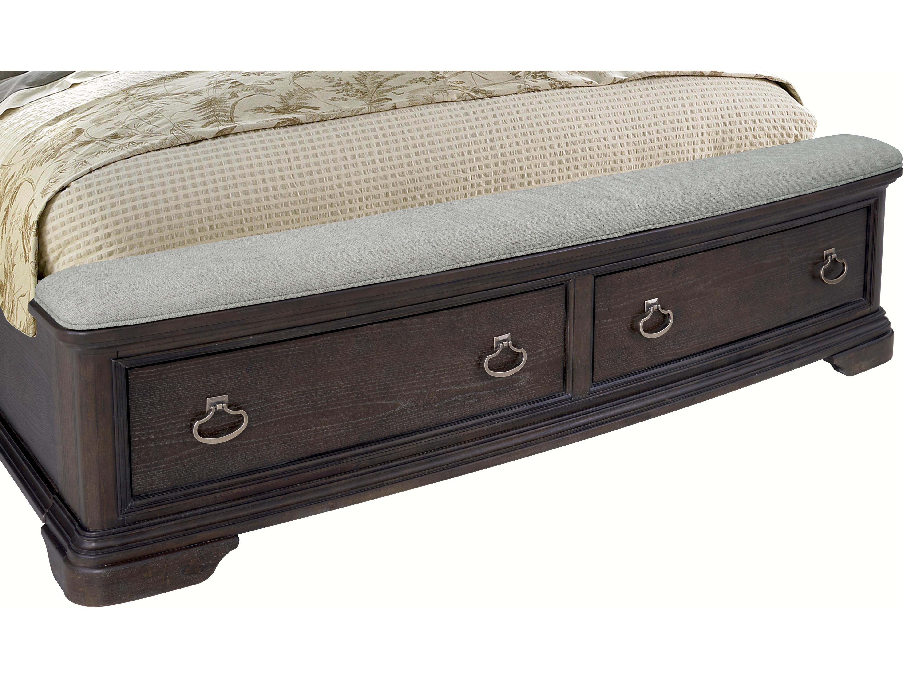 Avalon Furniture Dark Acacia Brown Wood Upholstered King Sleigh Bed