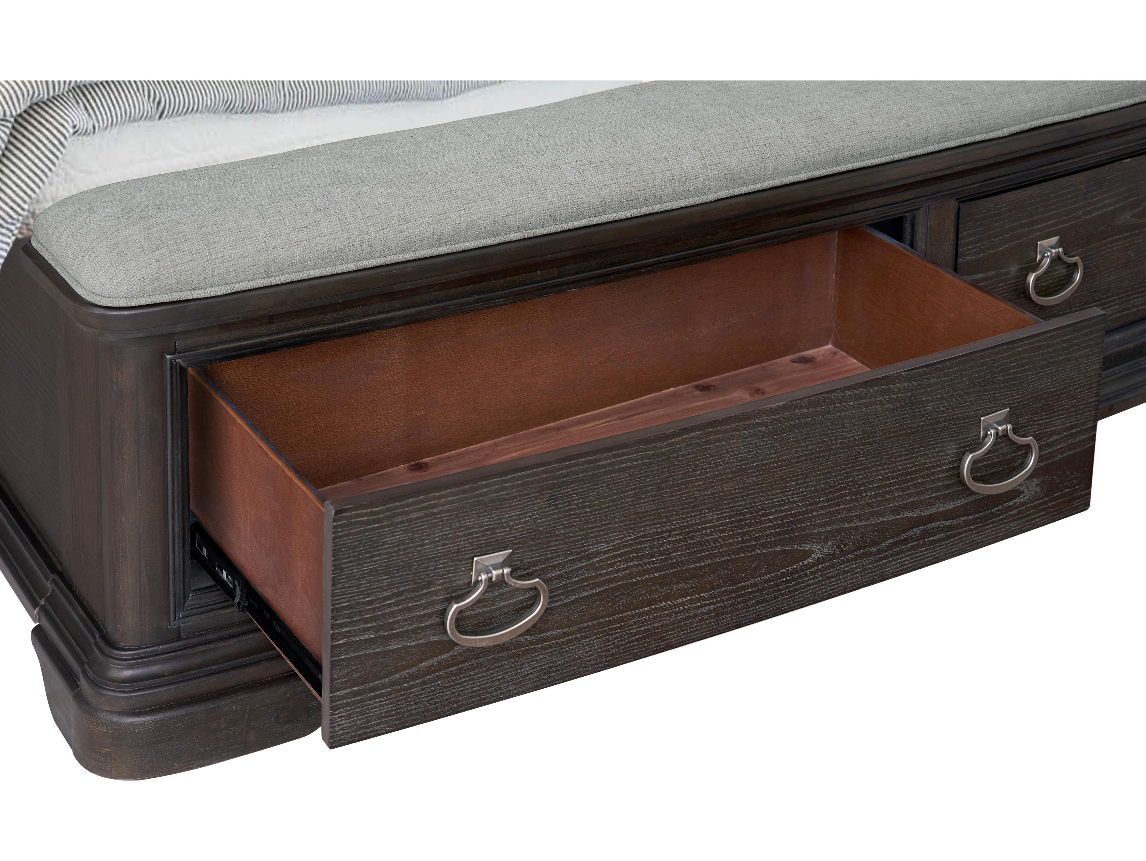 Avalon Furniture Dark Acacia Brown Wood Upholstered King Sleigh Bed