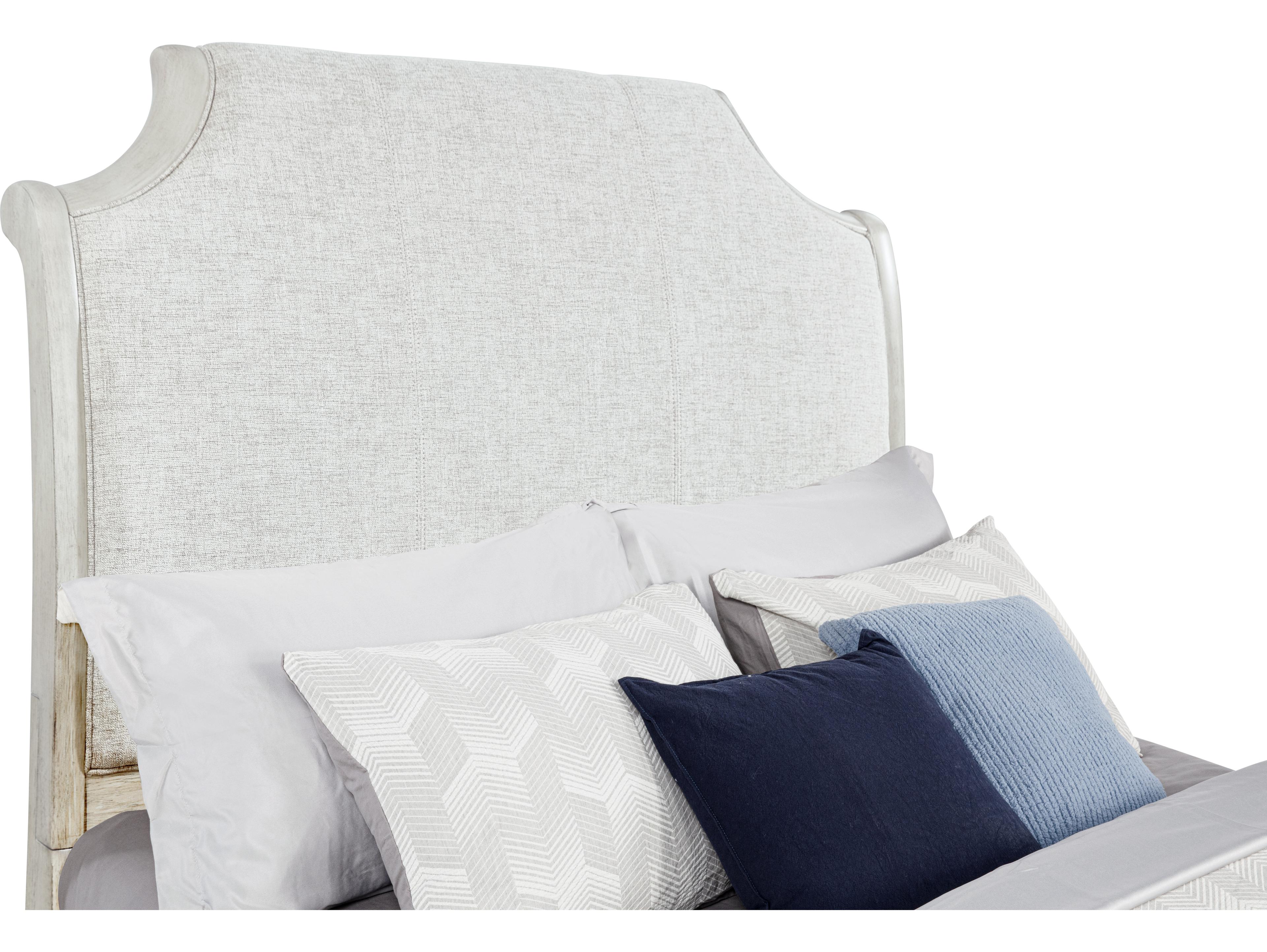 Avalon Furniture White Gray Acacia Wood Upholstered Queen Sleigh Bed