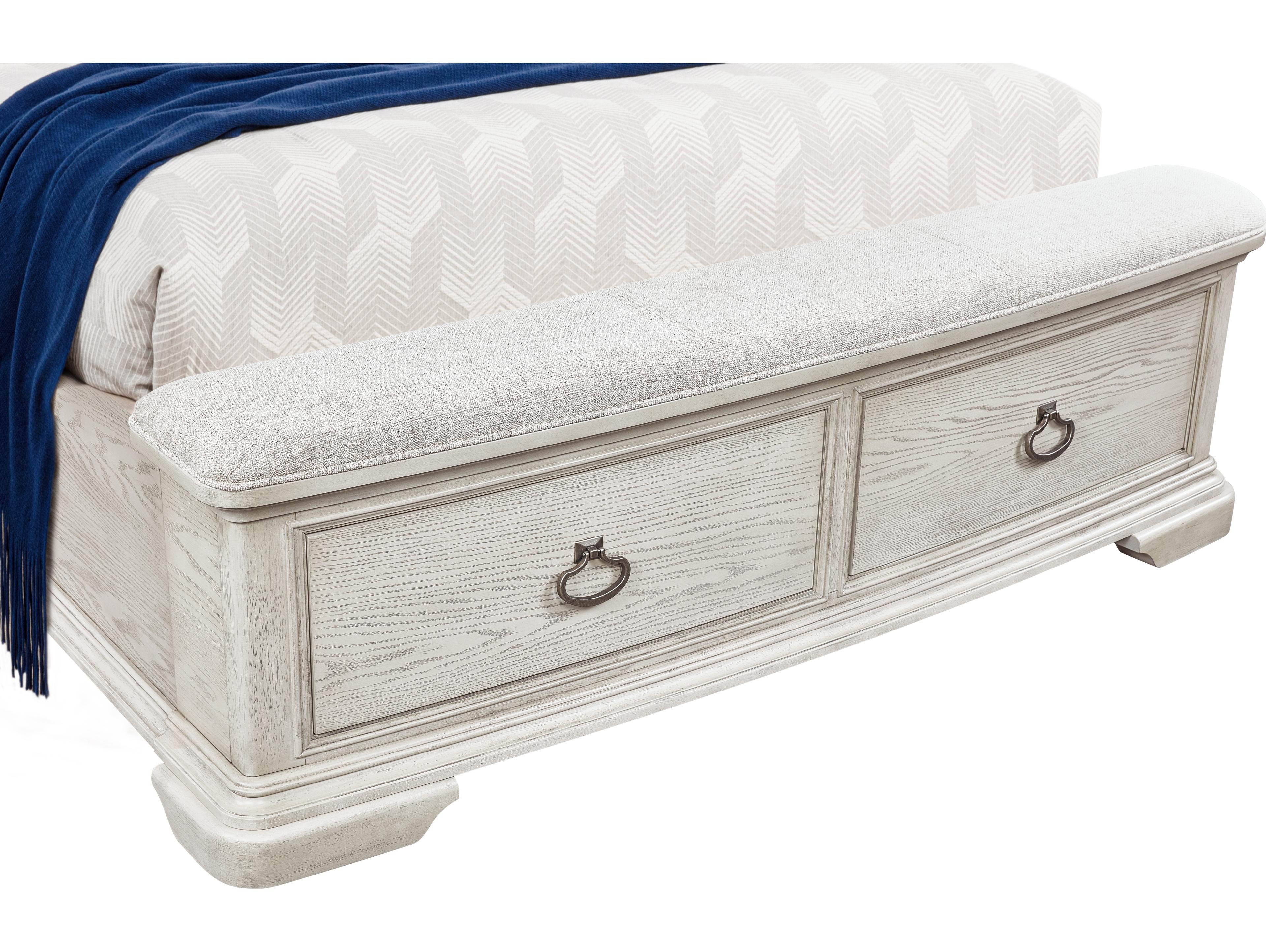 Avalon Furniture White Gray Acacia Wood Upholstered Queen Sleigh Bed