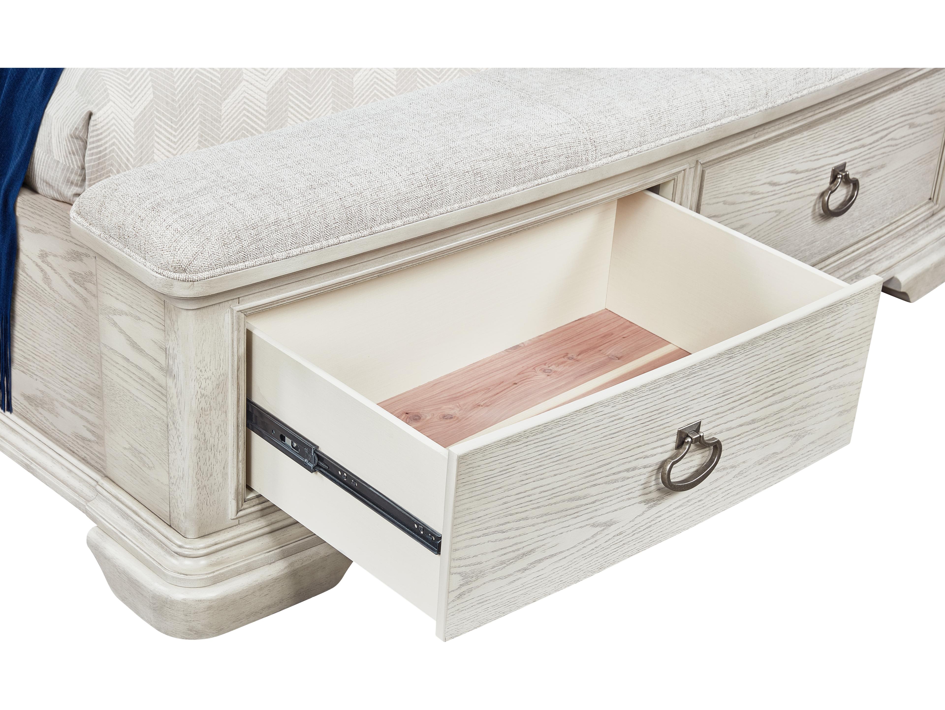 Avalon Furniture White Gray Acacia Wood Upholstered Queen Sleigh Bed